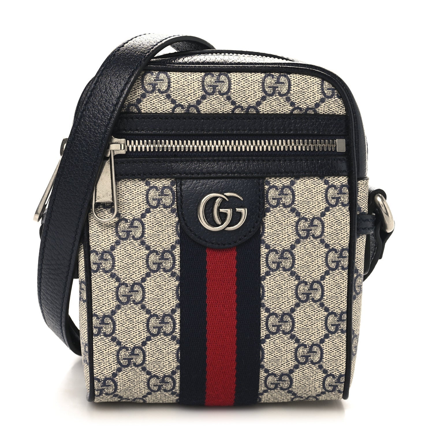 GG Supreme Monogram Textured Calfskin Web Mini Ophidia Messenger Beige Blue