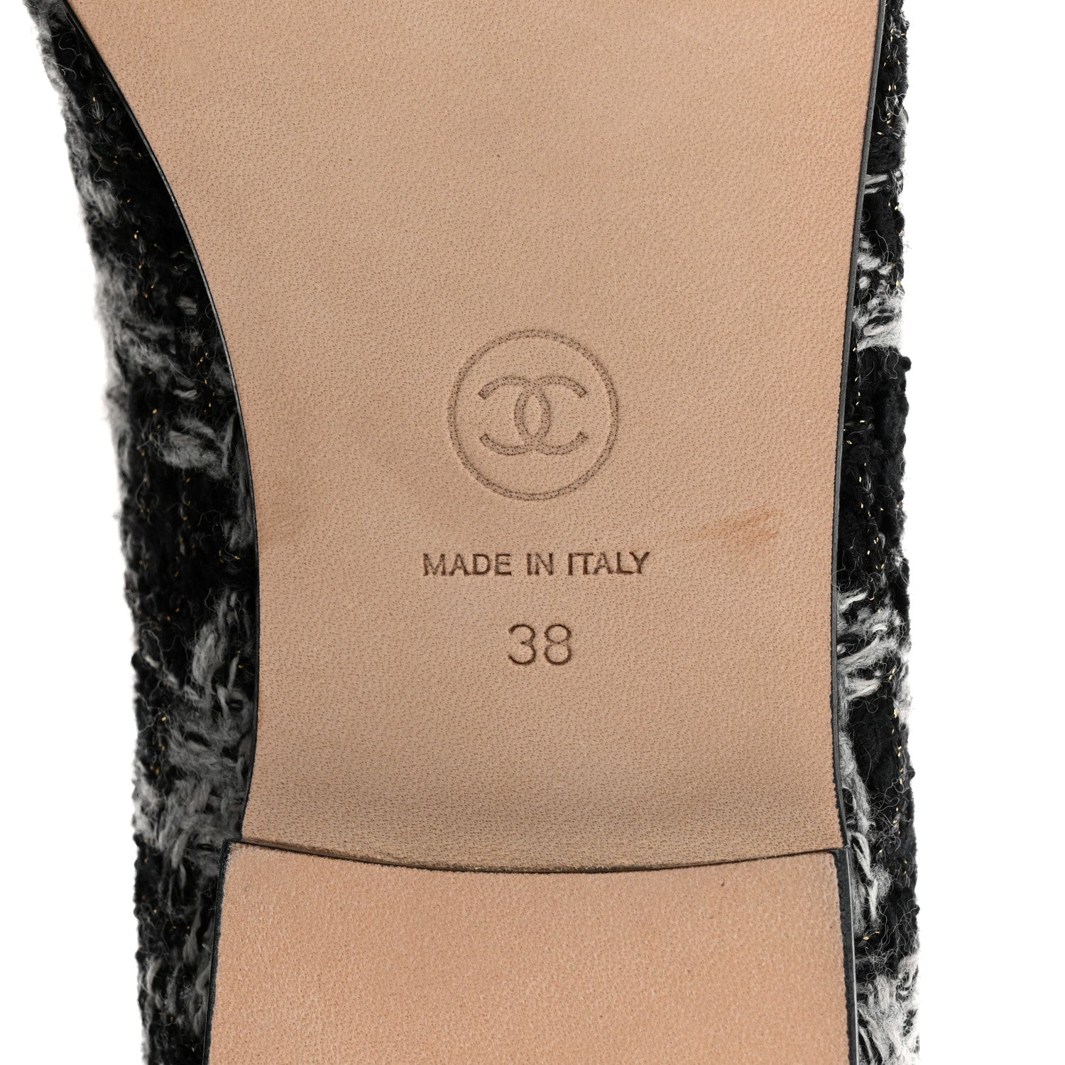 Wool Cotton Tweed Grosgrain Cap Toe Ballerina Flats 38 Black Gray