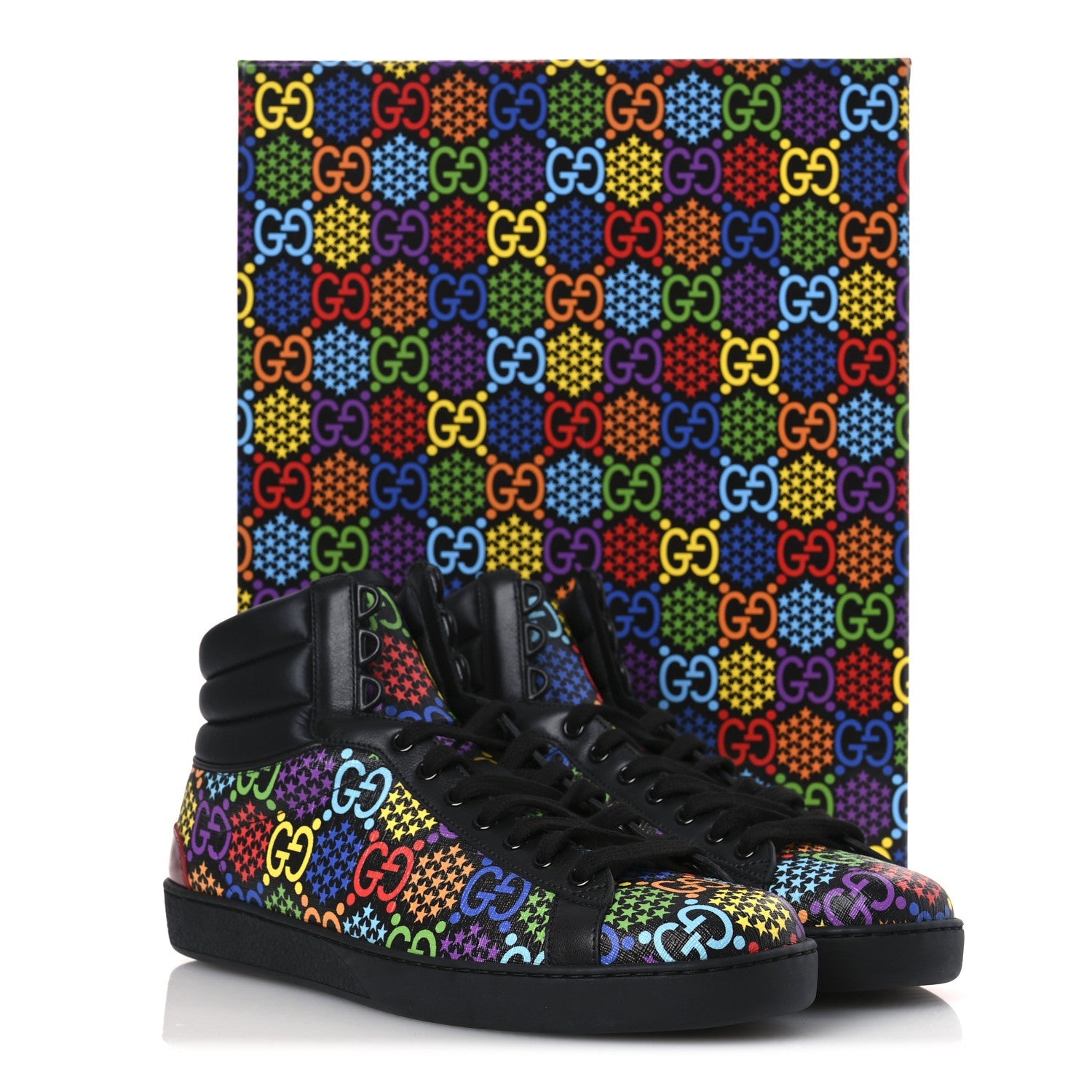 GG Supreme Monogram Psychedelic Mens High Top Sneakers 9 Black Multicolor