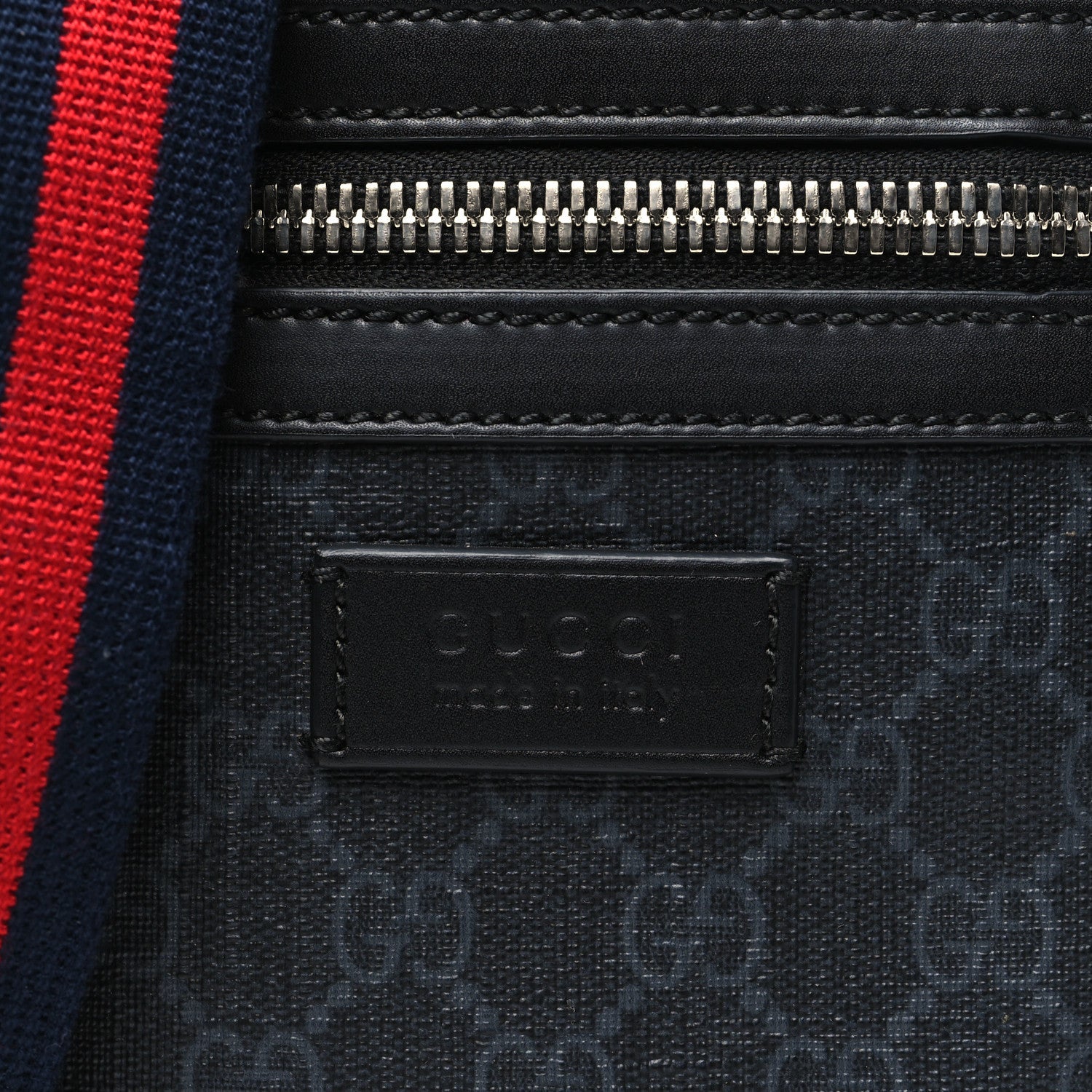 GG Supreme Monogram Appia Calfskin Web Small Camera Messenger Bag Black Grey