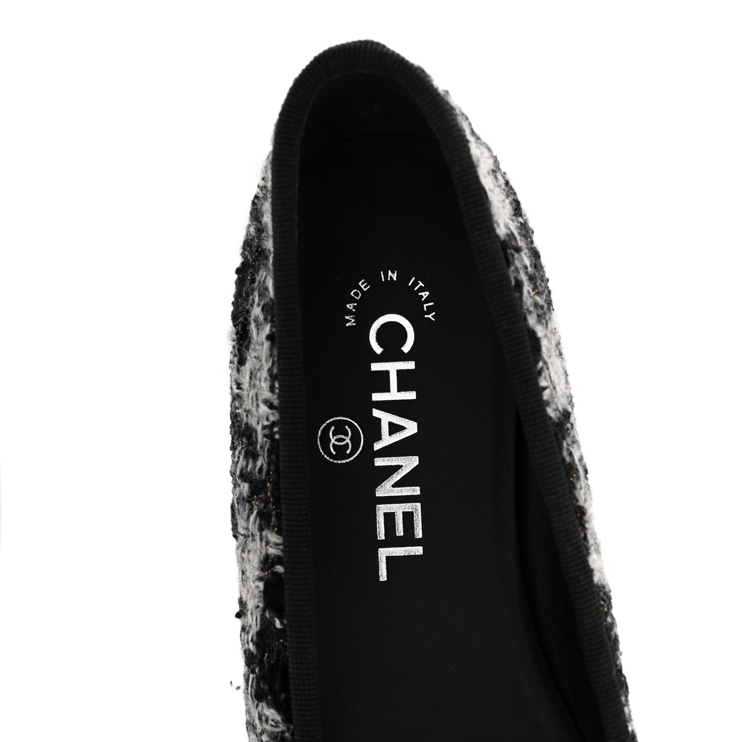 Wool Cotton Tweed Grosgrain Cap Toe Ballerina Flats 38 Black Gray