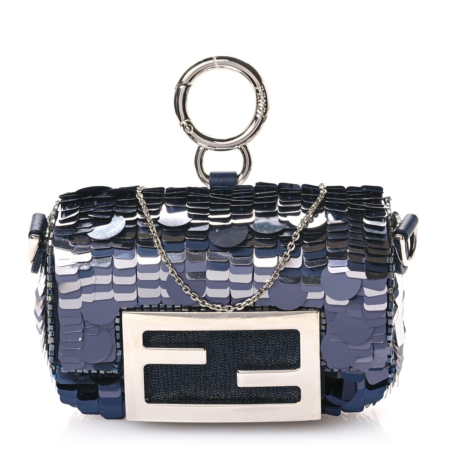 Sequin Paillettes Shiny Nappa Sex and the City Nano Maxi Buckle Baguette Charm Blue