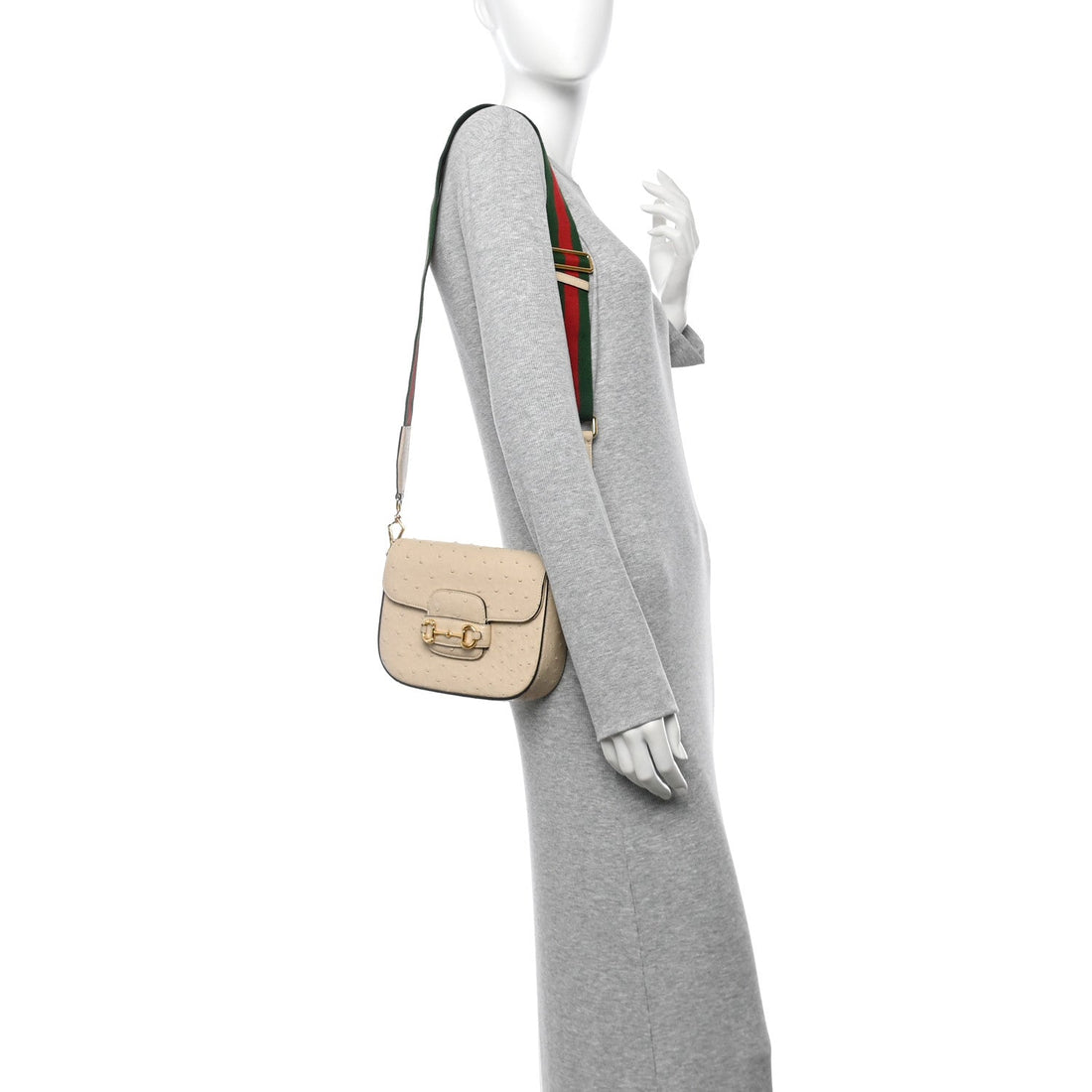 Ostrich Medium Horsebit 1955 Shoulder Bag White