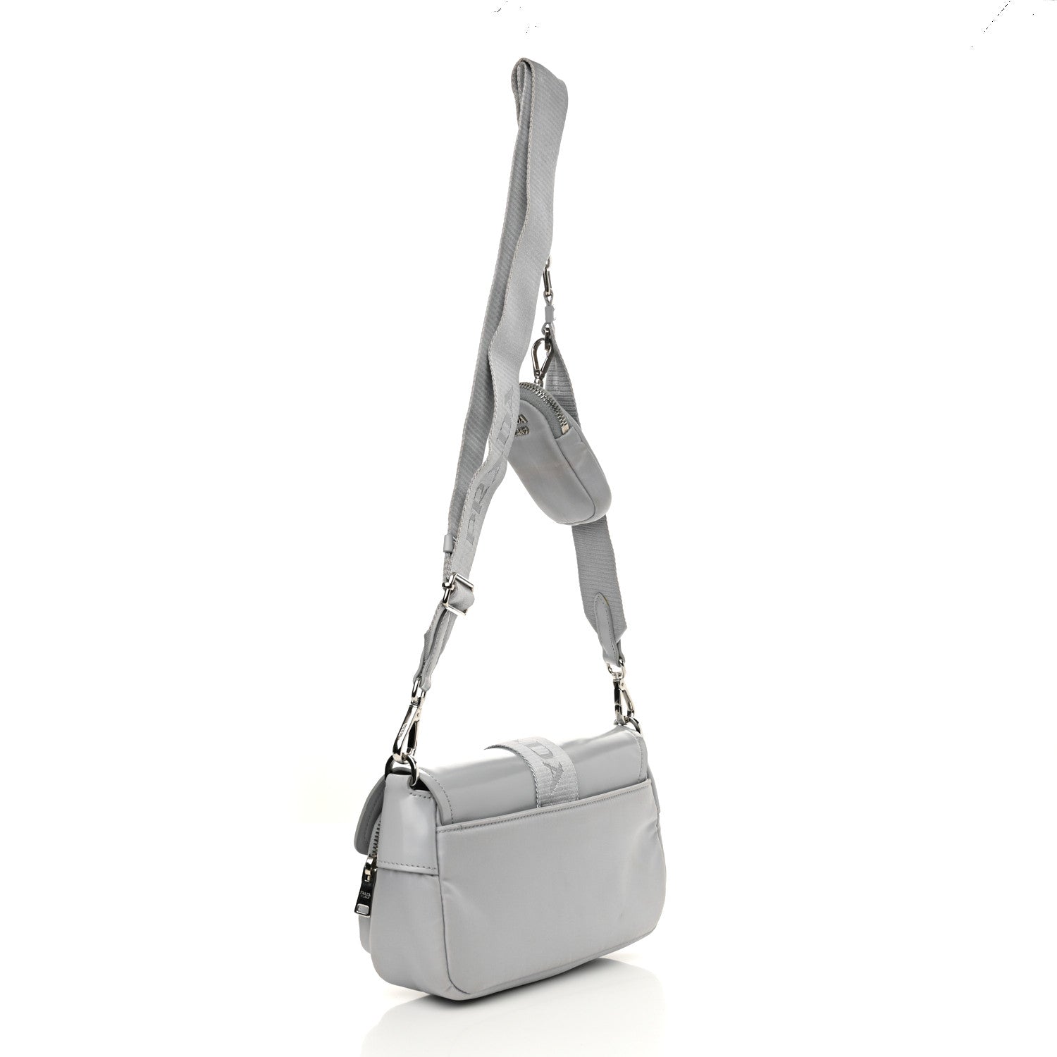 Nappa Re-Nylon Double Pocket Buckle Shoulder Bag Fiordaliso