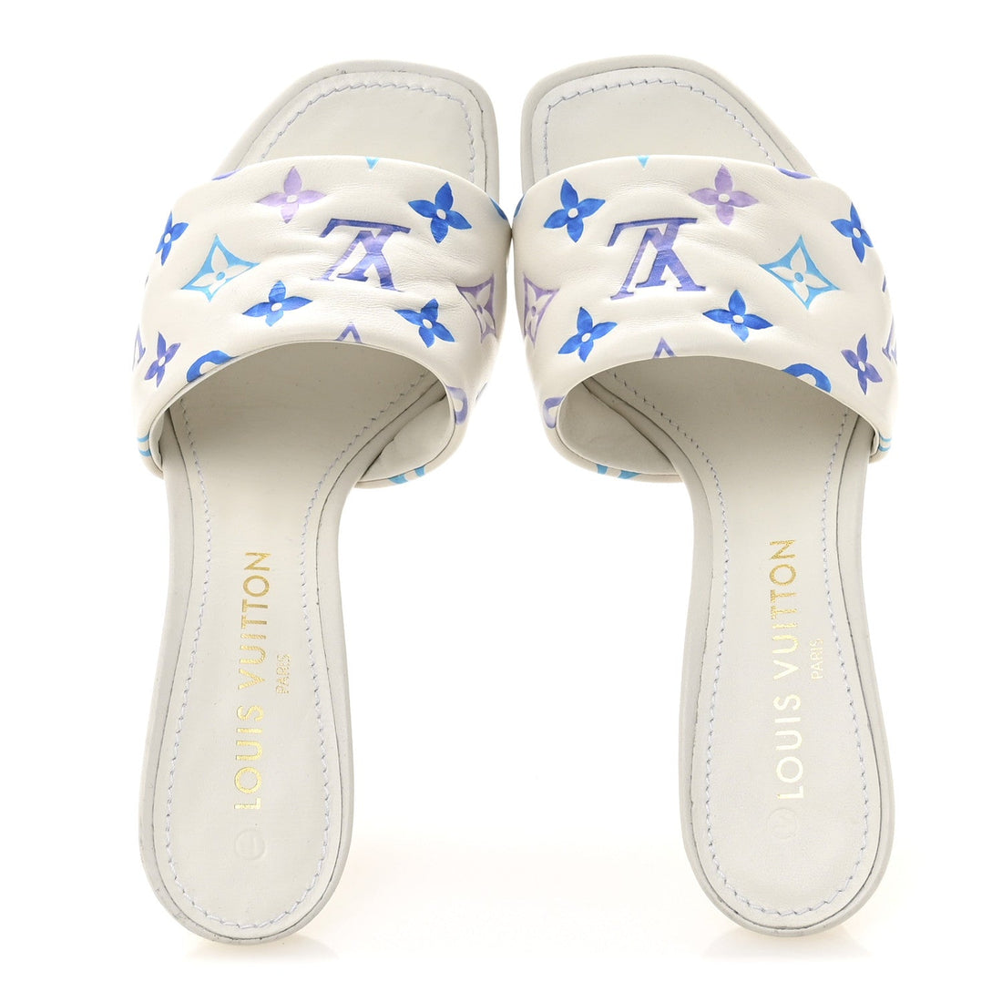 Lambskin Embossed Monogram By The Pool Revival High Heel Mules 39 White Blue Purple