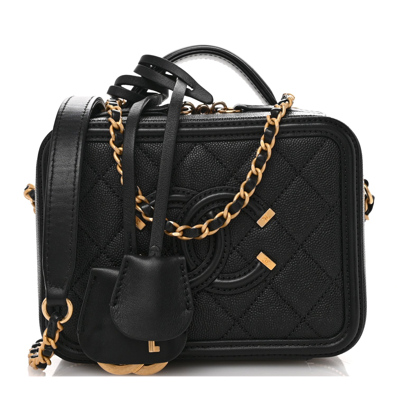 Caviar Quilted Small CC Filigree Vanity Case Black