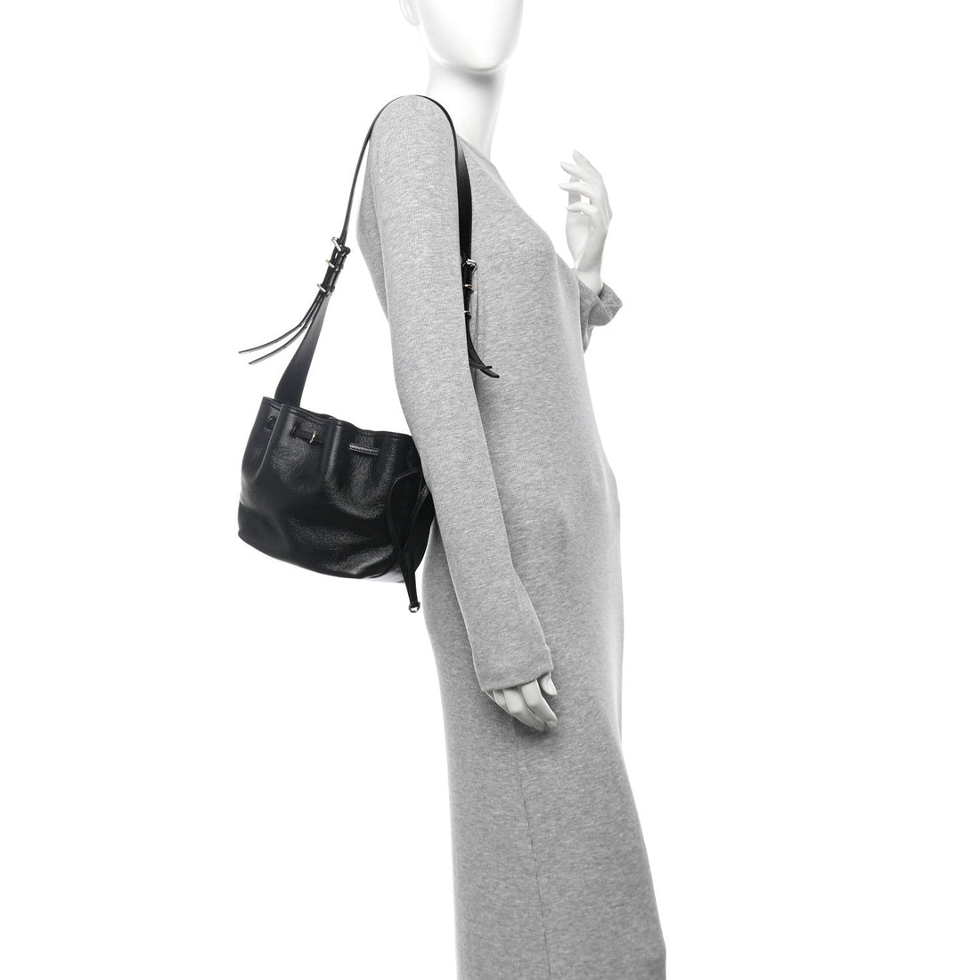 Creased Patent Calfskin Pumpkin Bag Black