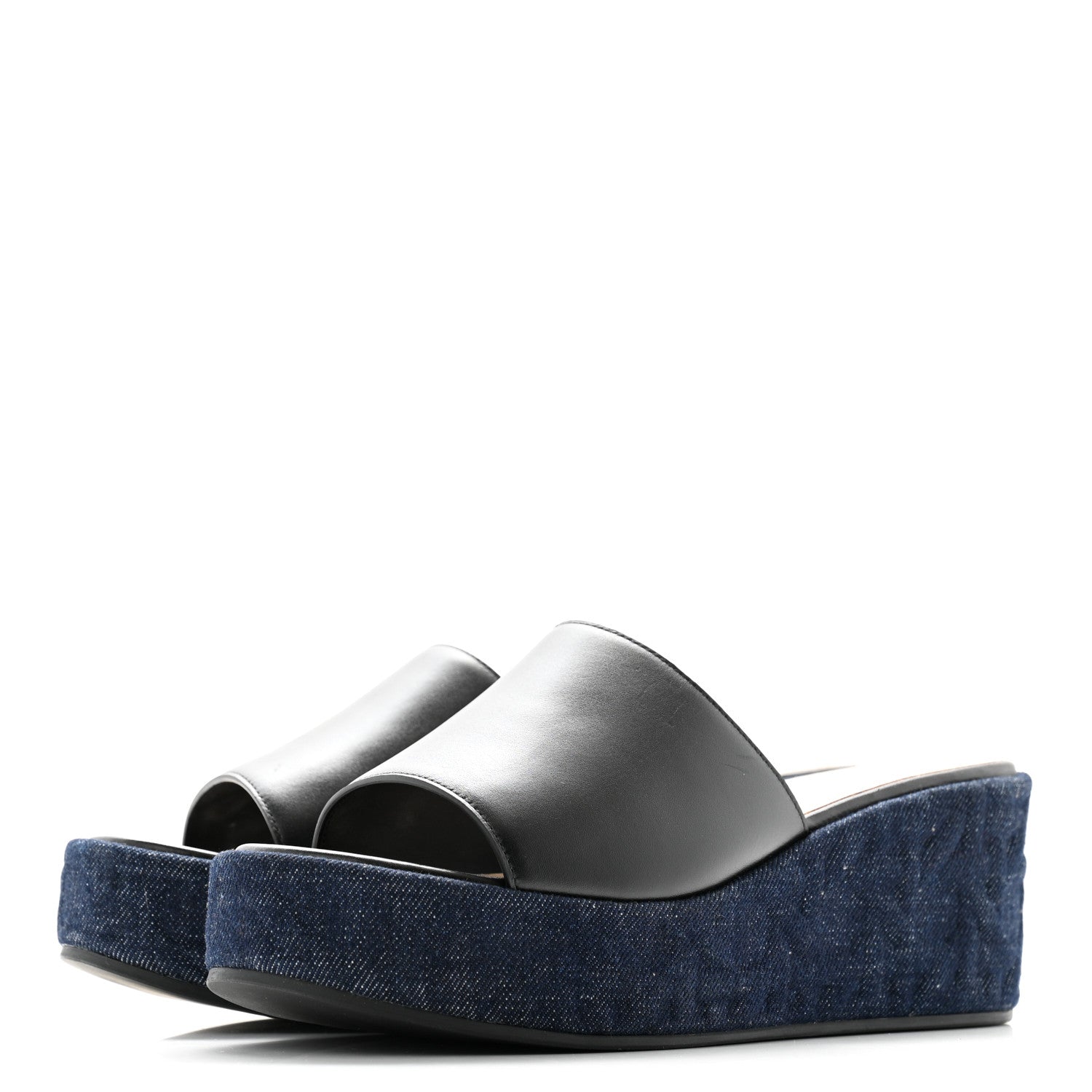 Denim Calfskin Graphic Cannage Attitude Dior Wedge Slide 37.5 Blue