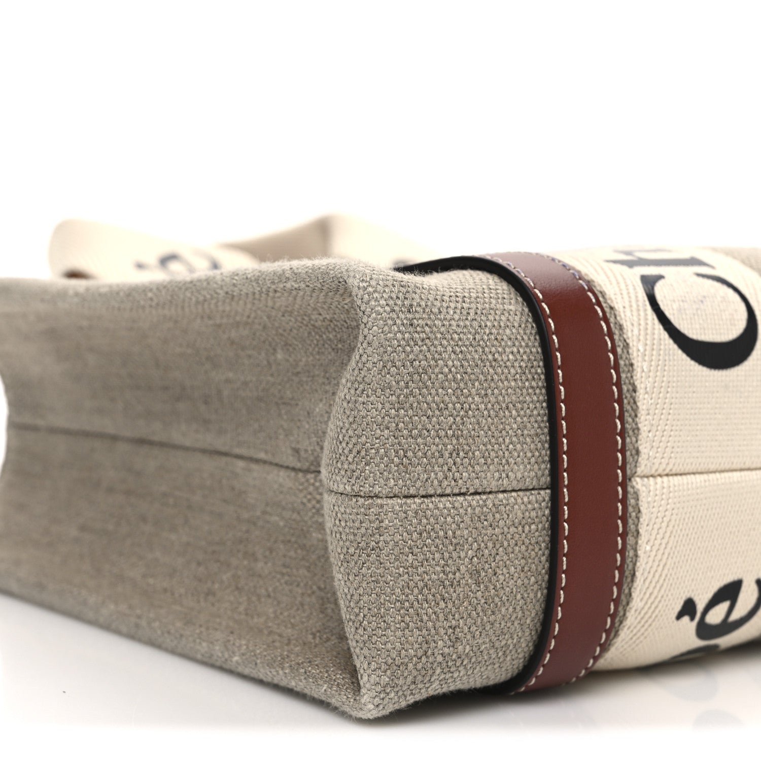 Linen Calfskin Small Woody Ribbon Tote With Strap White Brown