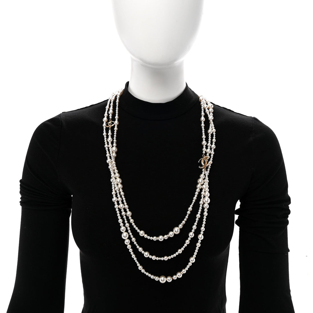 Metal Pearl Crystal Graduated CC Multi Strand Necklace Gold