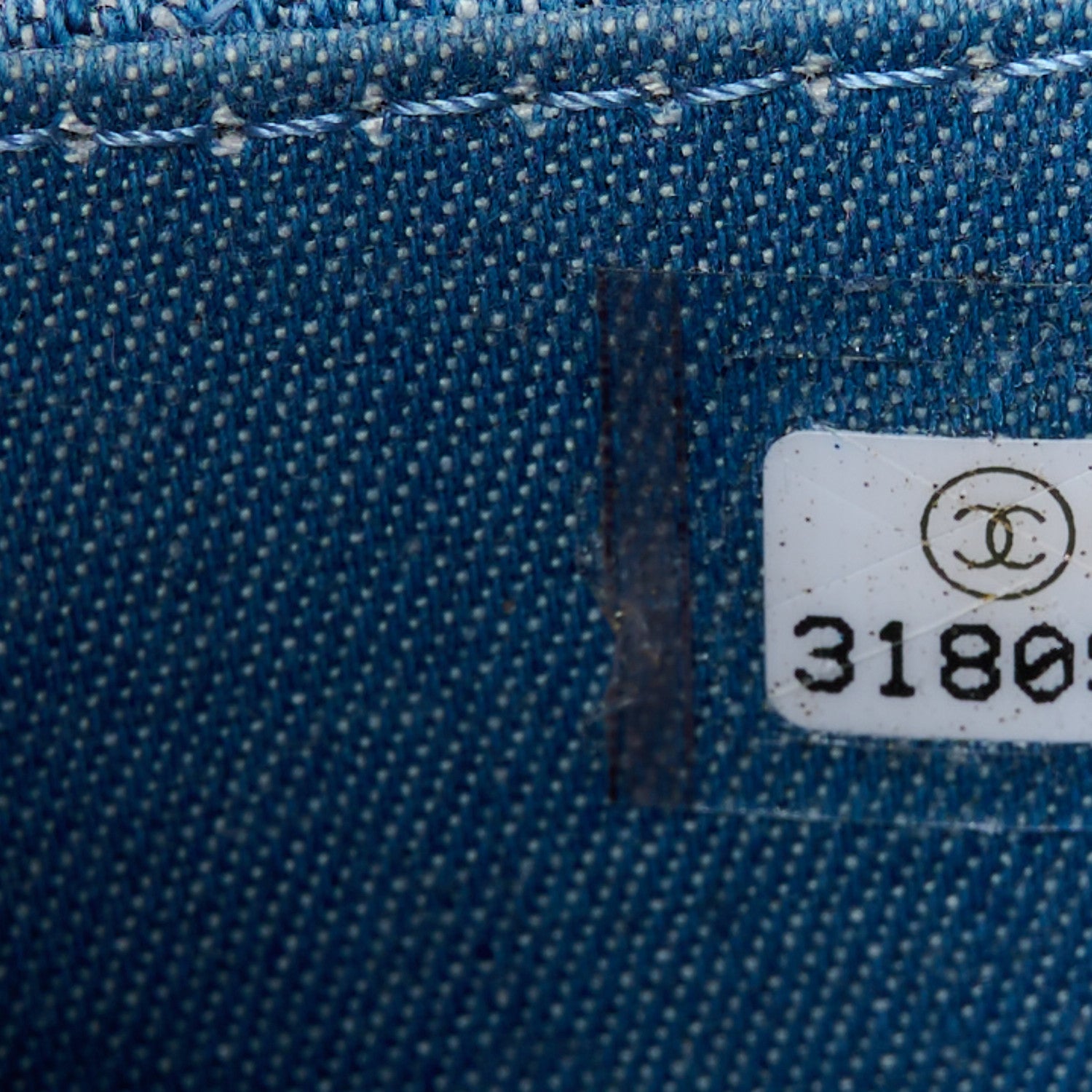 Denim Quilted CC Pearl Crush Clutch With Chain Blue