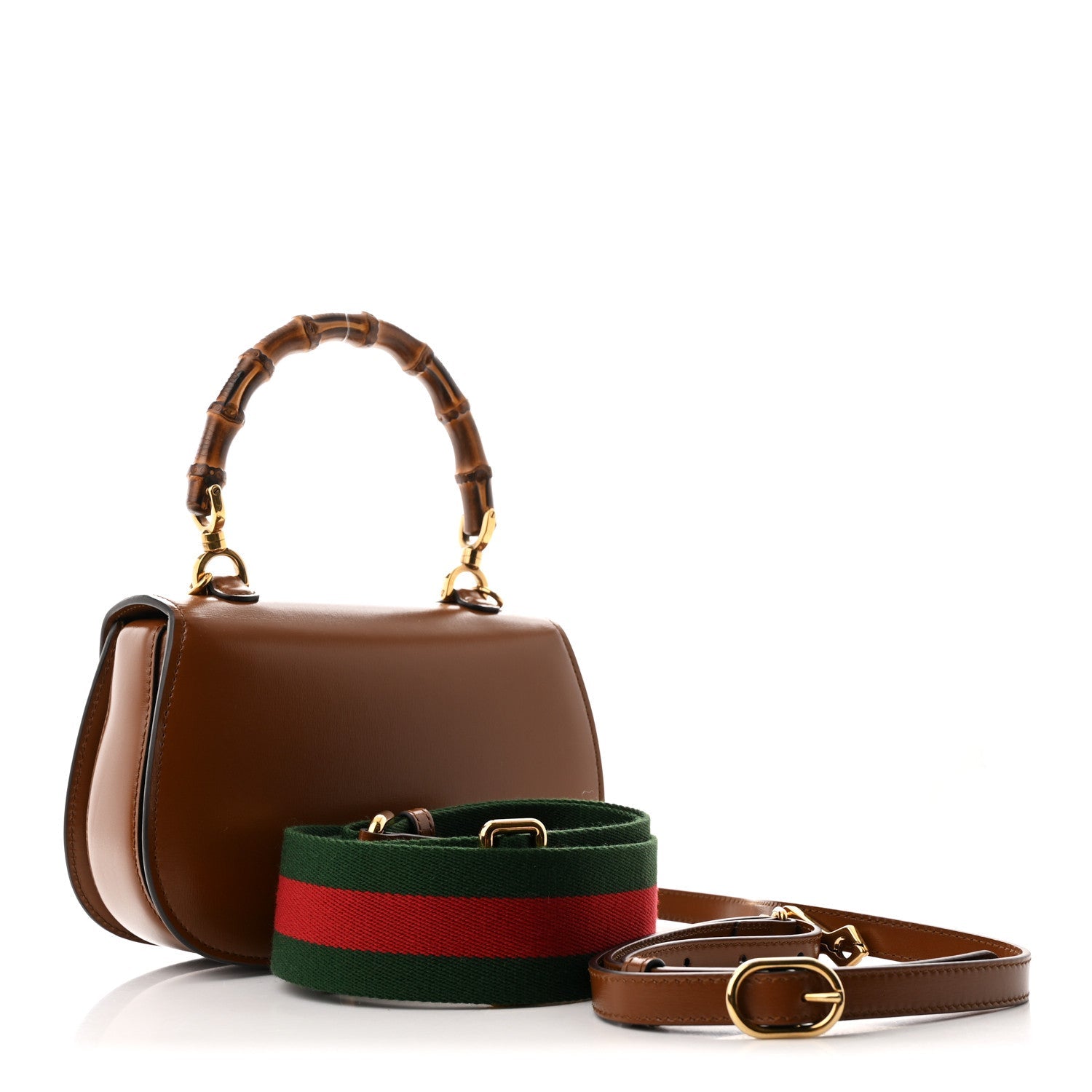 Boarded Dyana Lux Calfskin Web Small Bamboo 1947 Top Handle Bag Brown