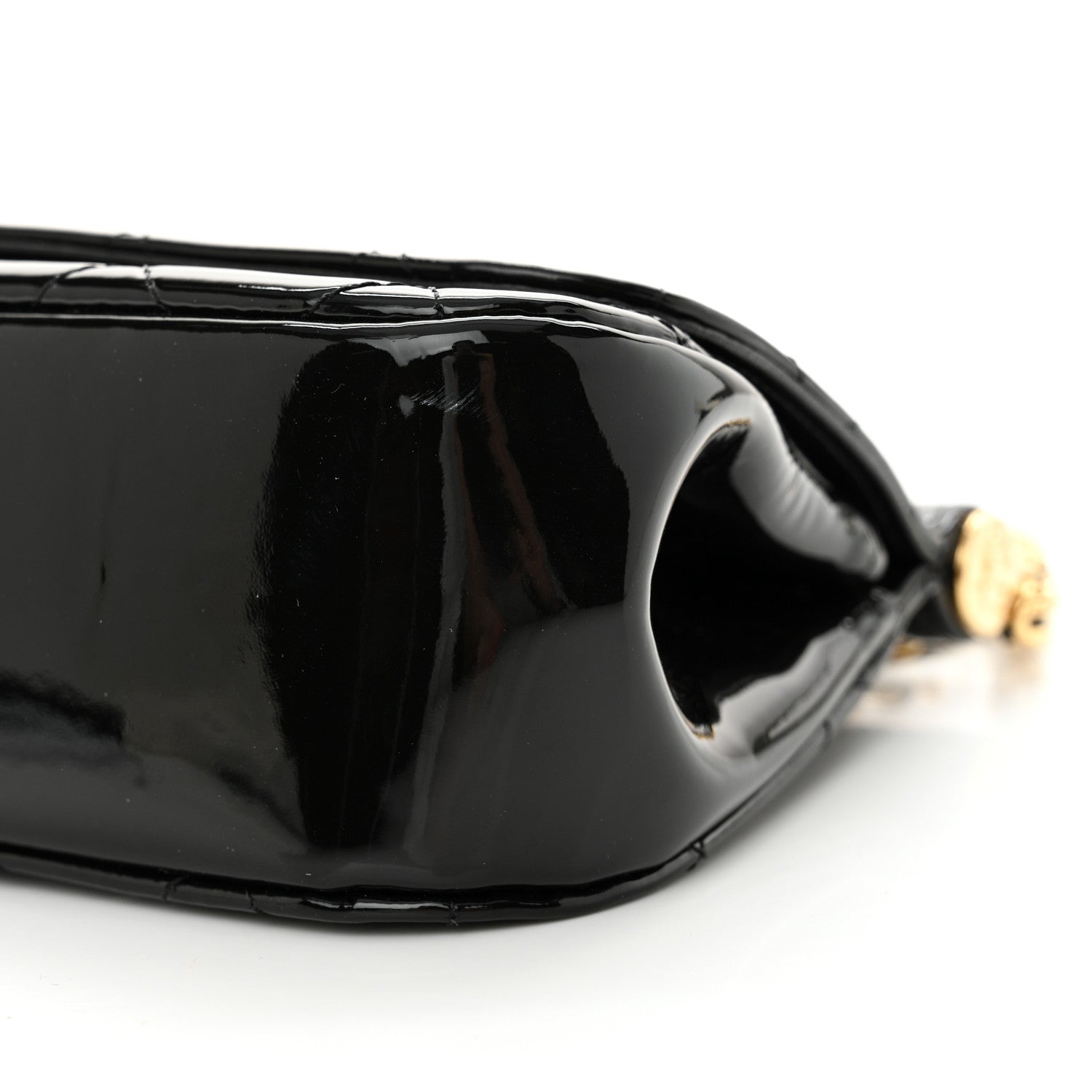 Patent Quilted Frame Clutch Flap With Chain Black