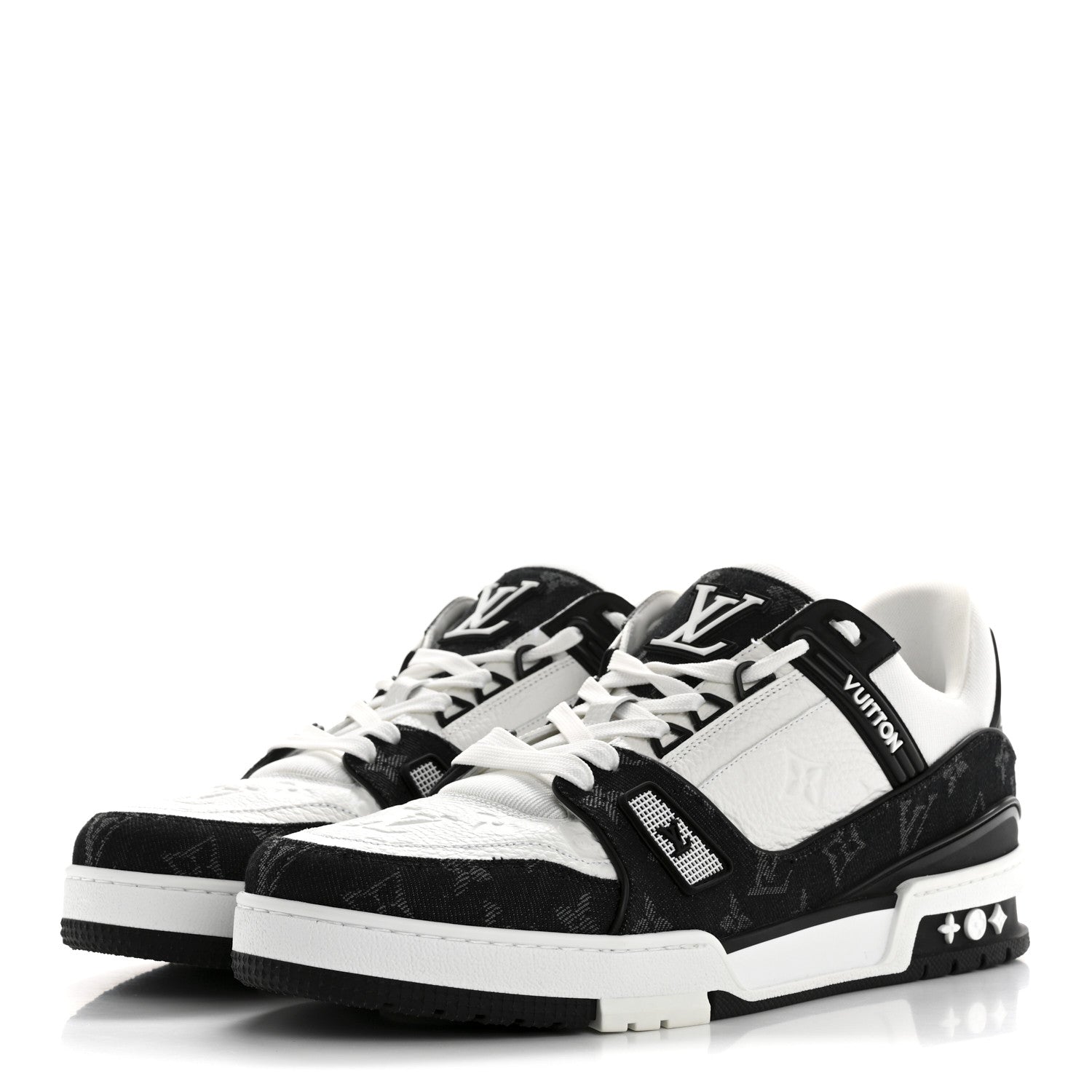 Calfskin Monogram Denim Mens LV Trainer Sneakers 9 Black