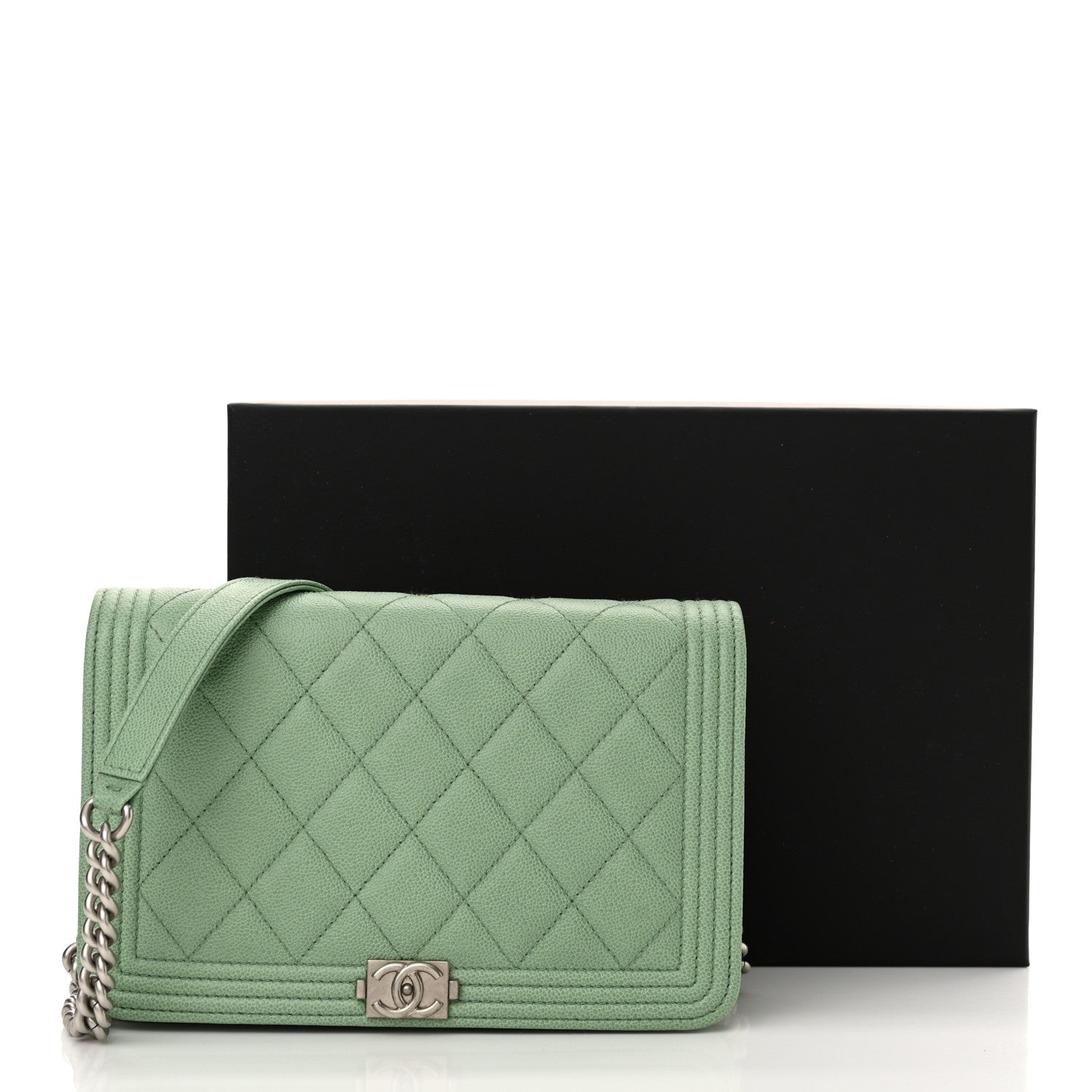 Caviar Quilted Boy Wallet On Chain WOC Light Green