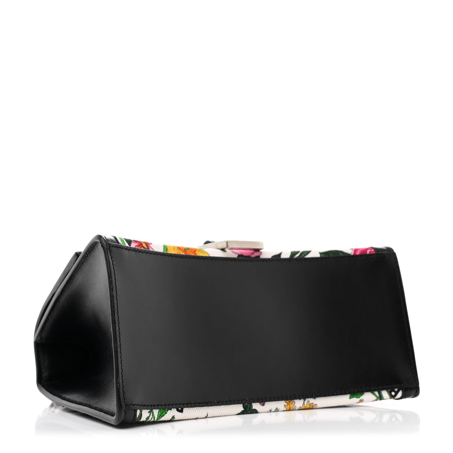 X GUCCI Canvas Boarded Plutone Calfskin Flora Logo Print Small Hourglass Top Handle Bag White Multicolor Black