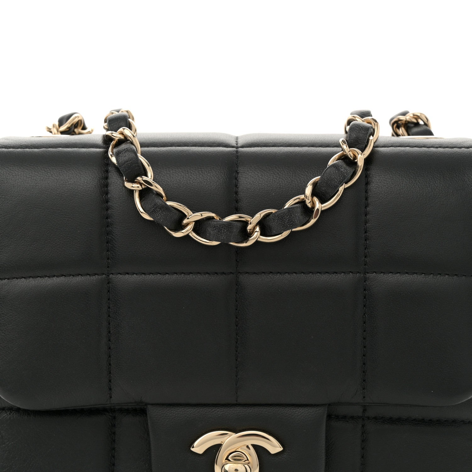 Lambskin Resin Crystal Square Quilted Mini Monacoco Flap Black