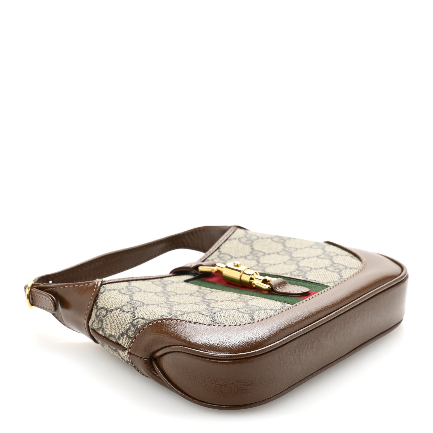 GG Supreme Monogram Azalea Calfskin Web Mini Jackie 1961 Hobo Beige Ebony Brown Sugar