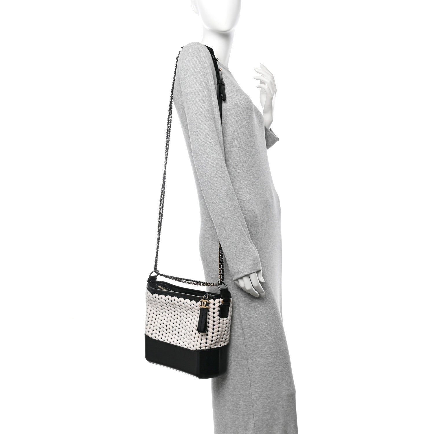 Wool Calfskin Medium Gabrielle Hobo Black White