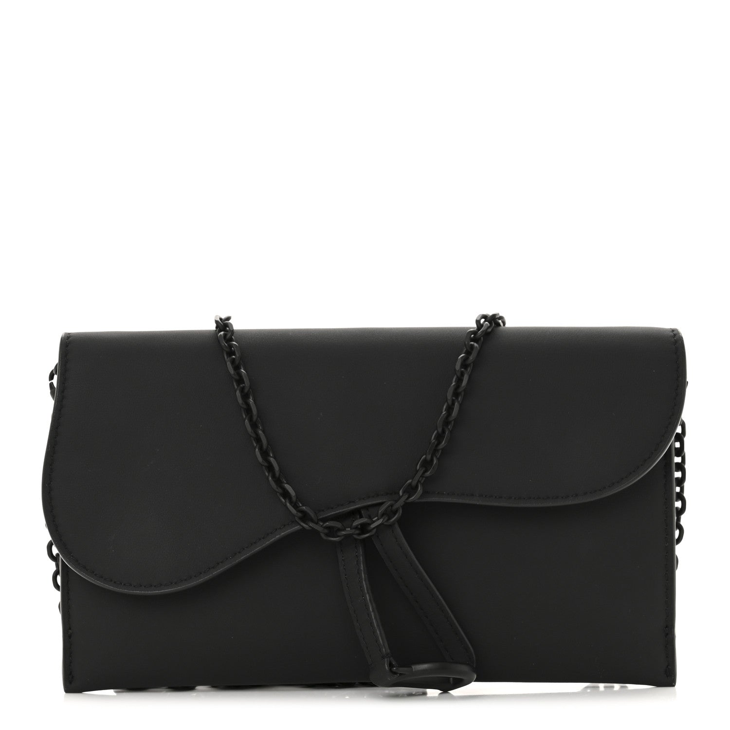 Ultra Matte Calfskin Saddle Chain Wallet Pouch Black