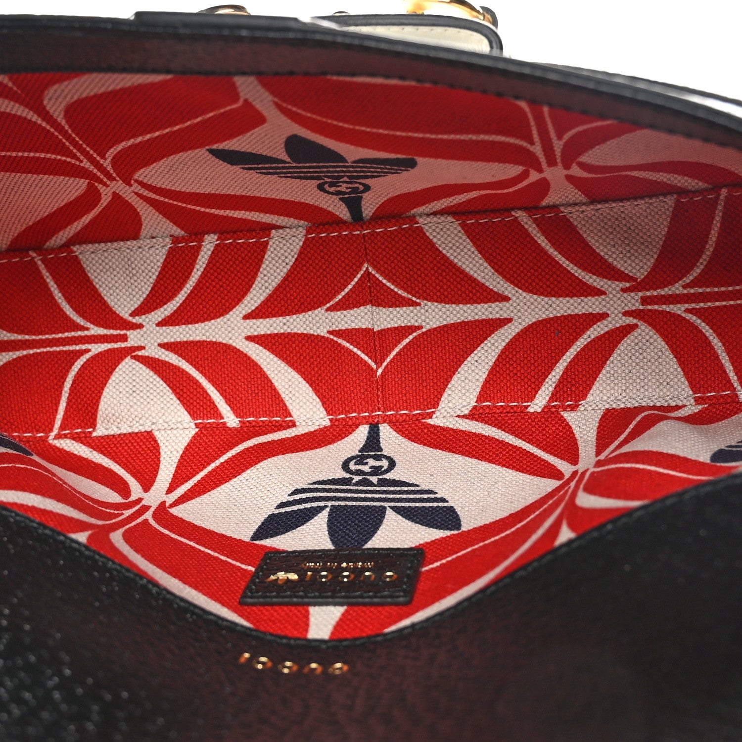 X ADIDAS Textured Dollar Calfskin Web Small Trefoil Horsebit 1955 Shoulder Bag Black Off White