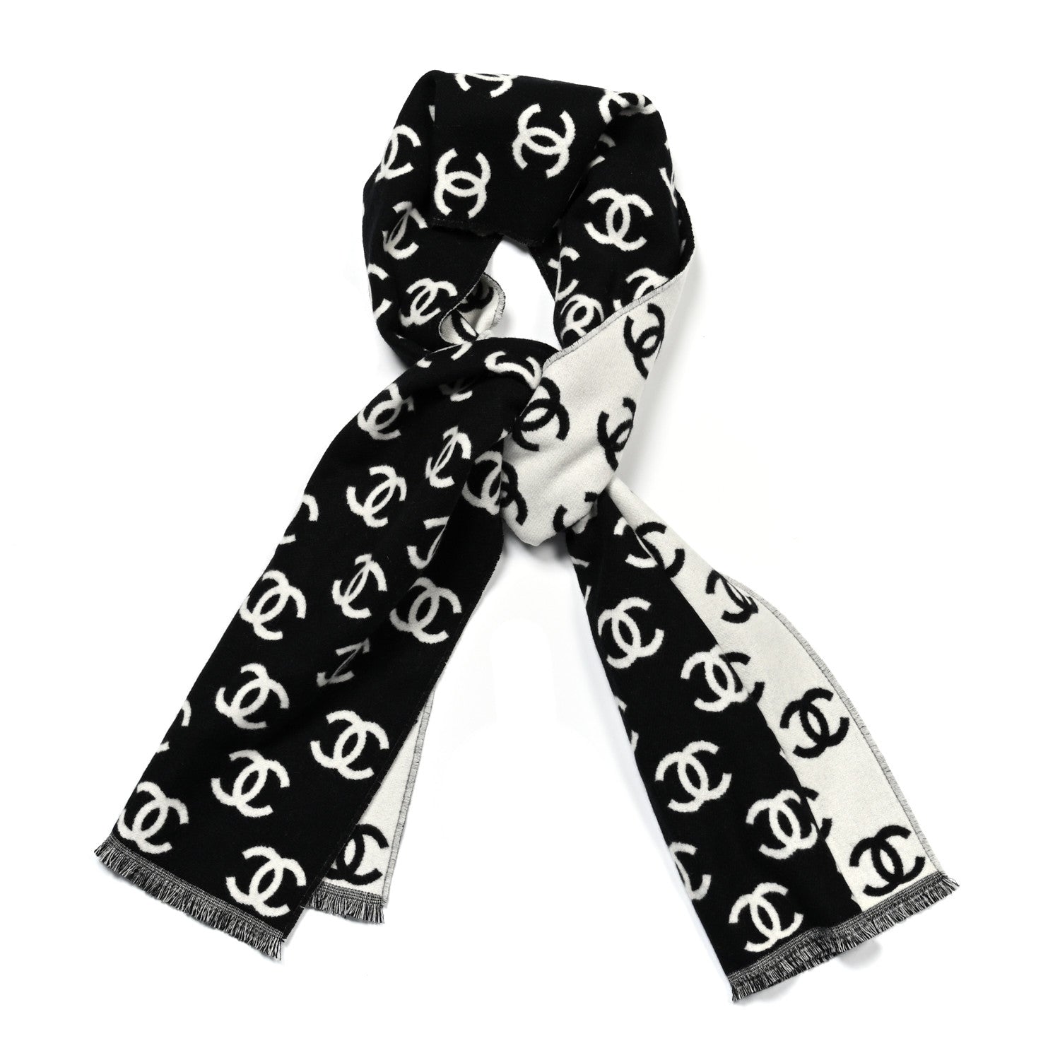 Wool Cashmere CC Scarf Black White