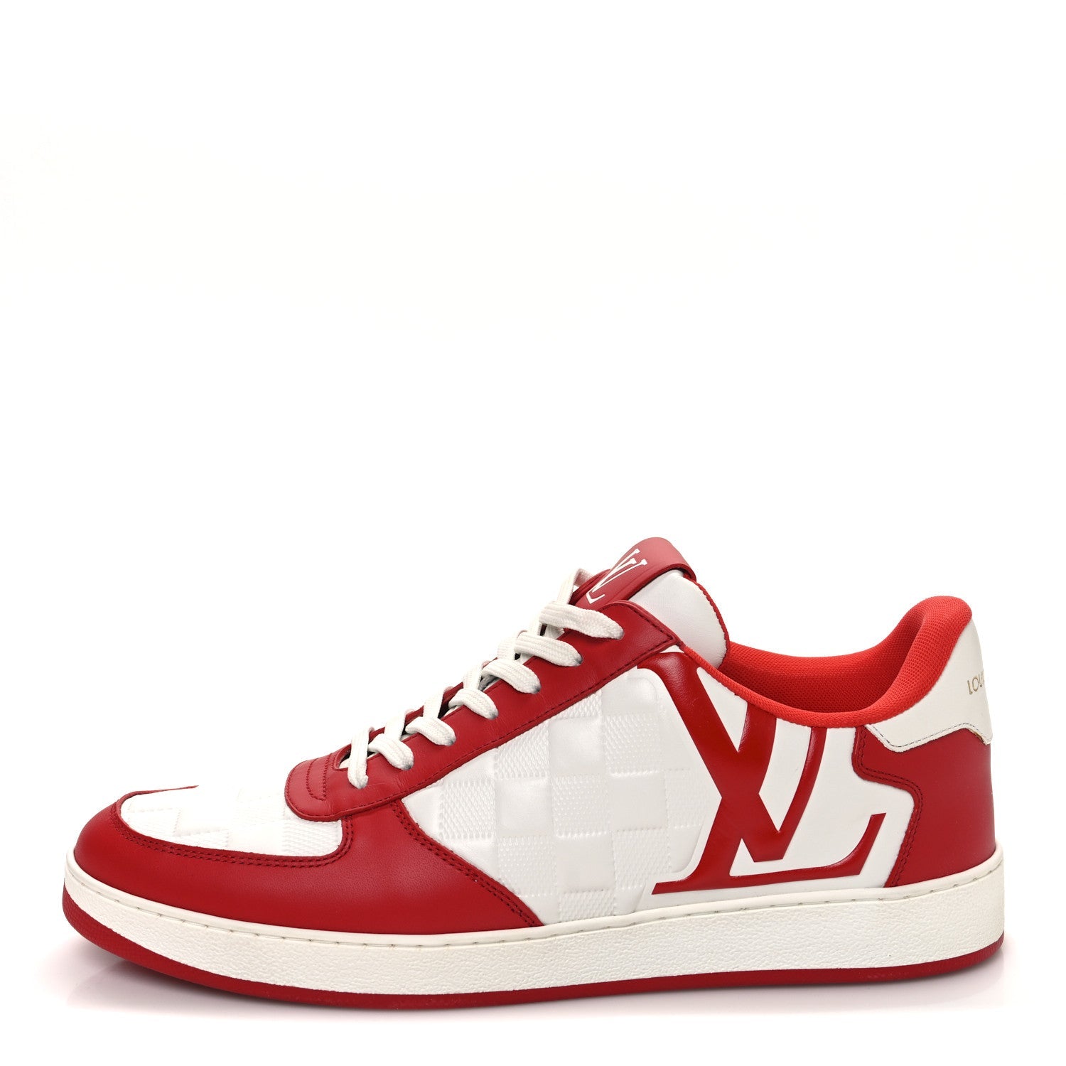 Calfskin Maxi Damier Mens Rivoli Sneakers 8 Orange White