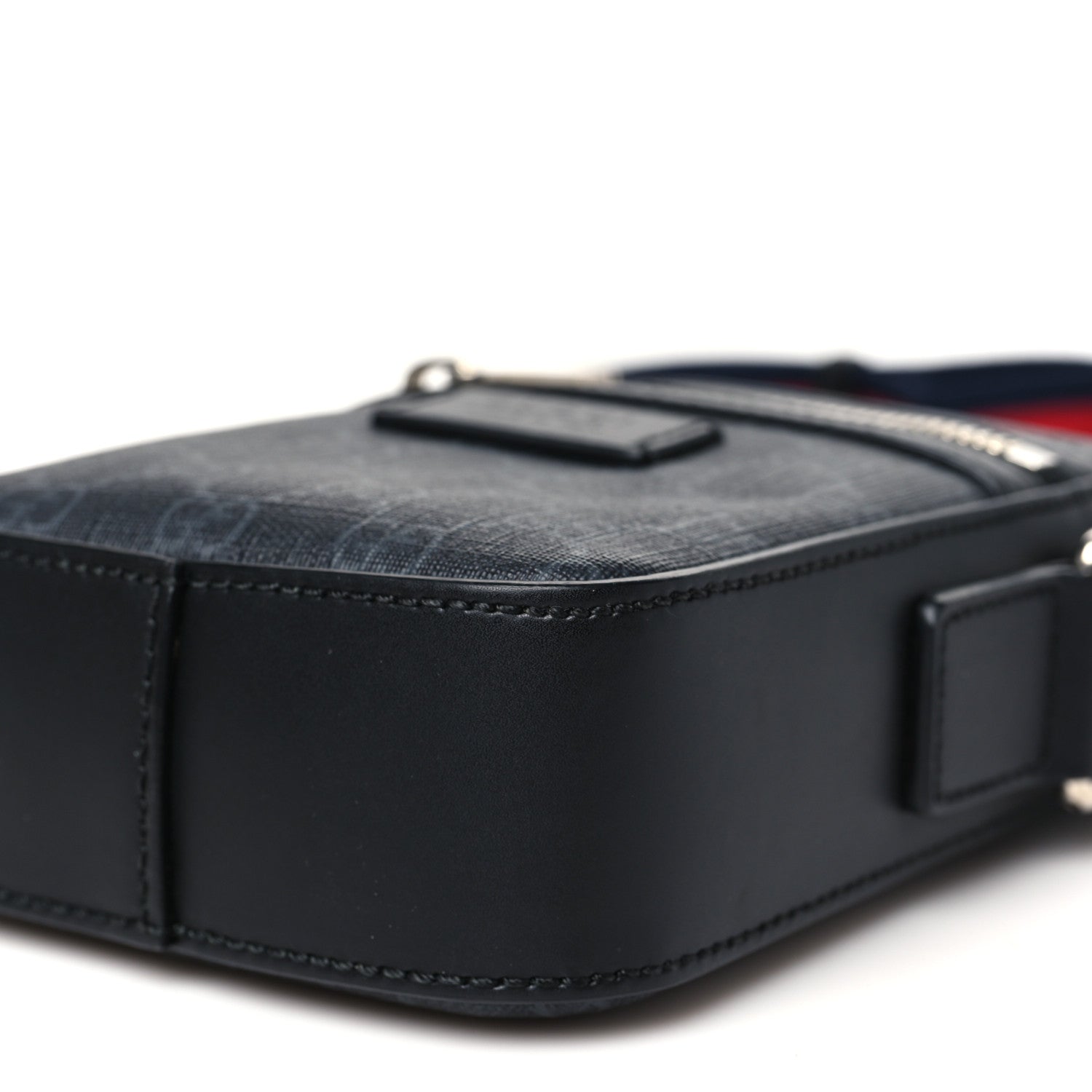 GG Supreme Monogram Appia Calfskin Web Small Camera Messenger Bag Black Grey