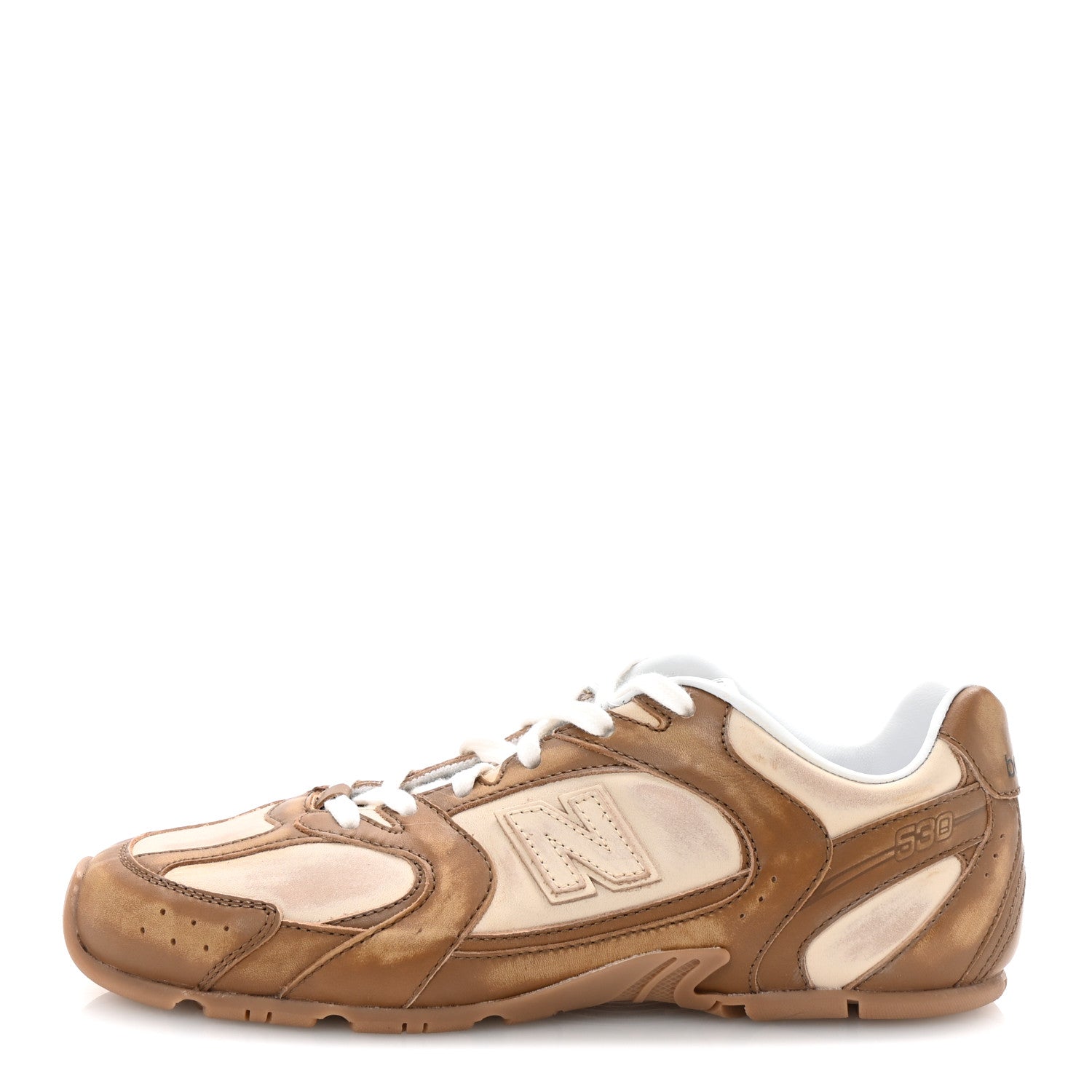 X NEW BALANCE Bleached Calfskin 530 SL Sneakers 38 Cinnamon Travertine Gray