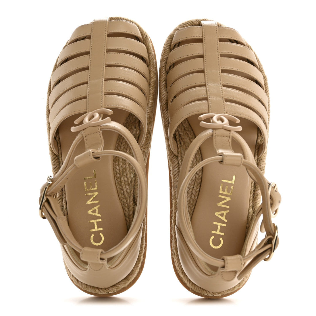 Lambskin Espadrille Sandals 36 Beige