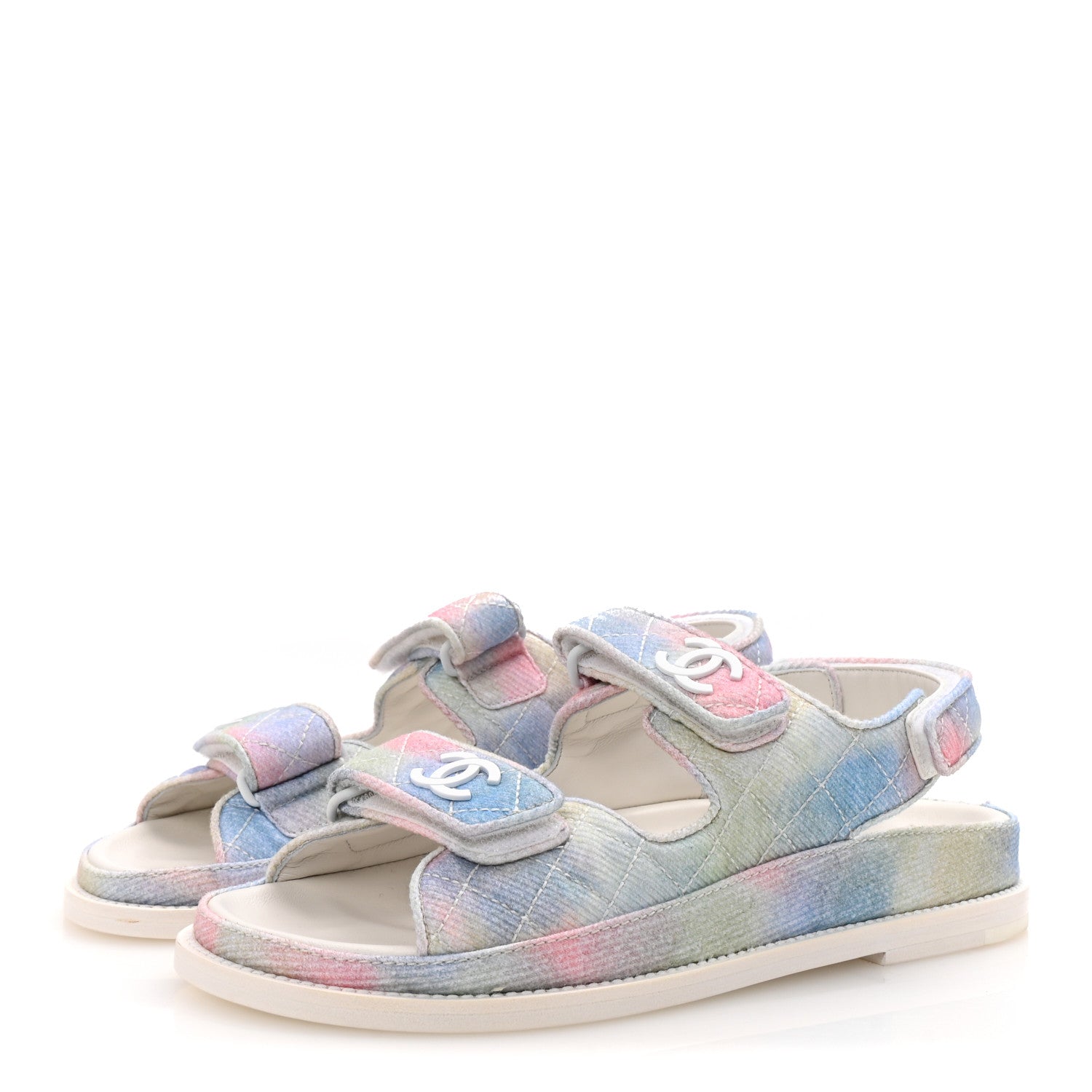 Printed Fabric Quilted Dad Sandals 38 Green Pink Blue