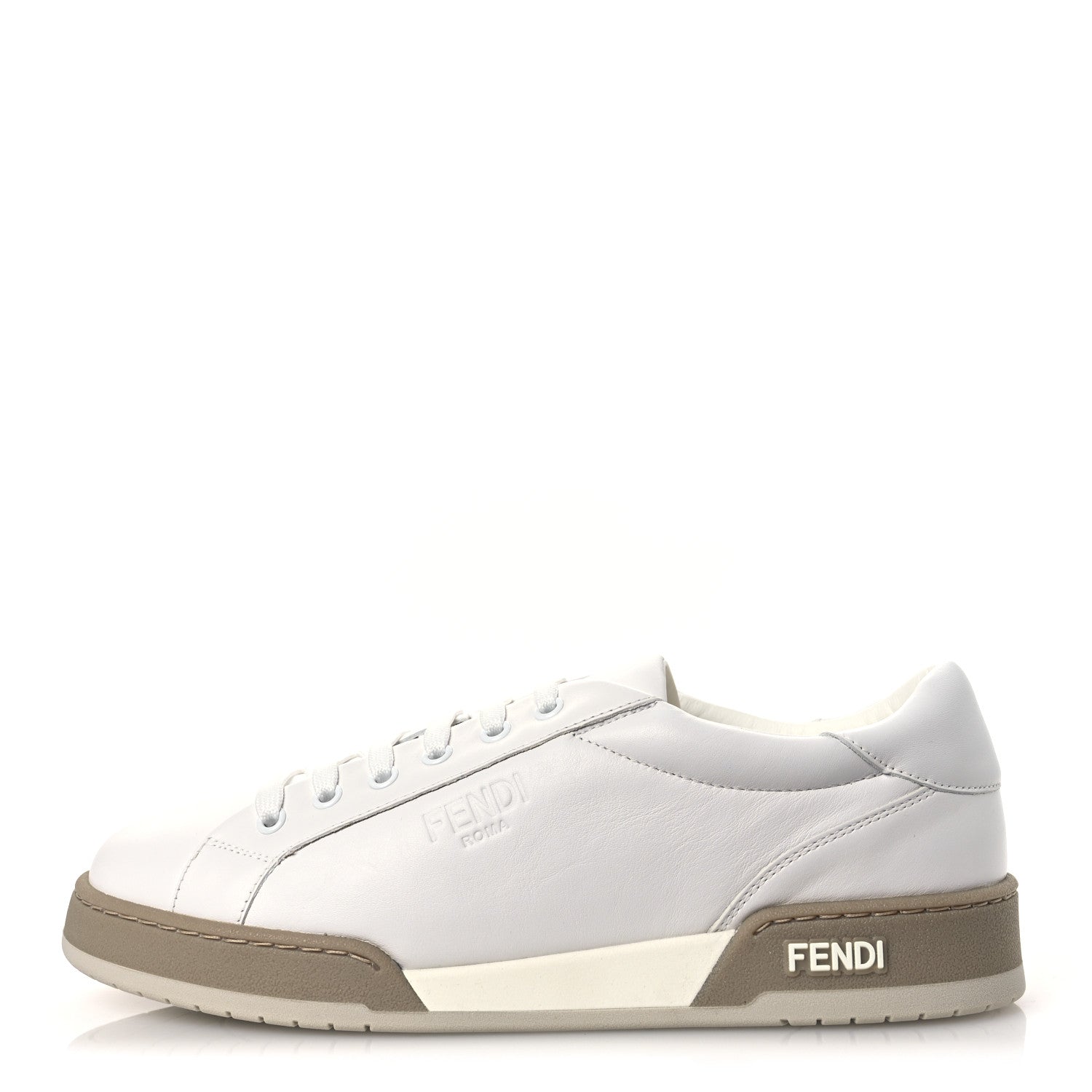 Calfskin Mens Fendi Match Low Top Sneakers 7 White Beige