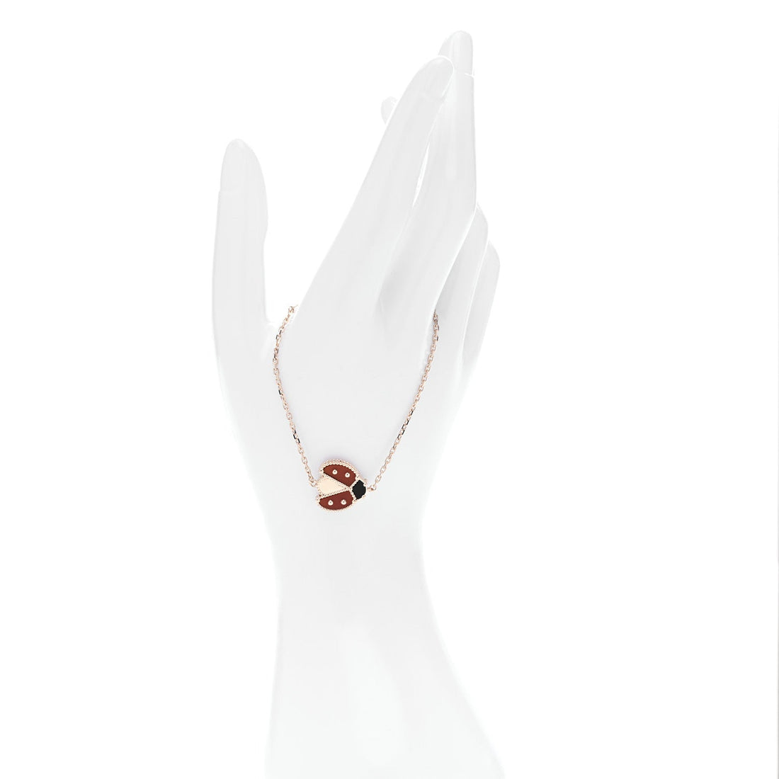 18K Rose Gold Carnelian Onyx Lucky Spring Open Wing Lady Bug Bracelet