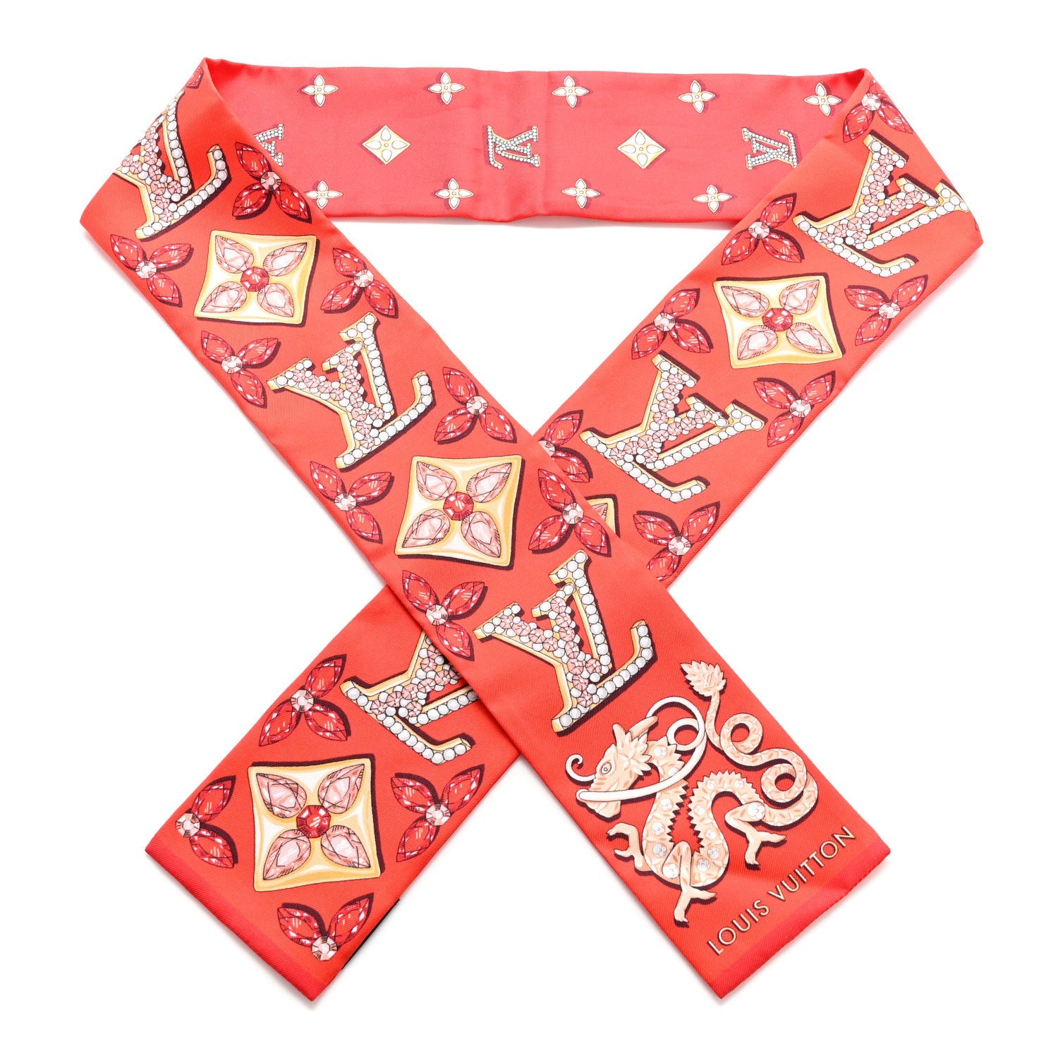 Silk Monogram Precious Dragon Bandeau Rouge