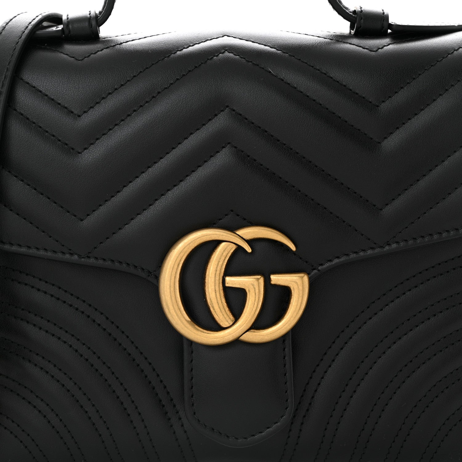 Calfskin Matelasse Small GG Marmont Top Handle Shoulder Bag Black