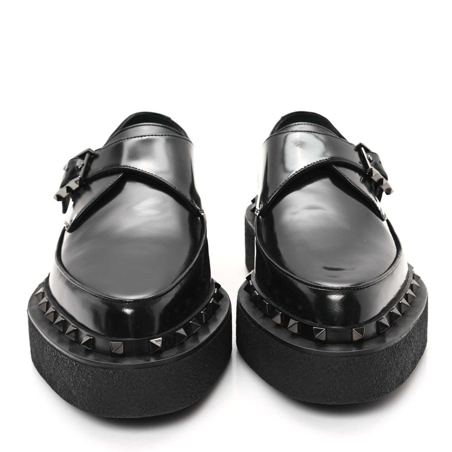 Calfskin Rockstud Mens M-Way Single Monk Loafers 42 Black