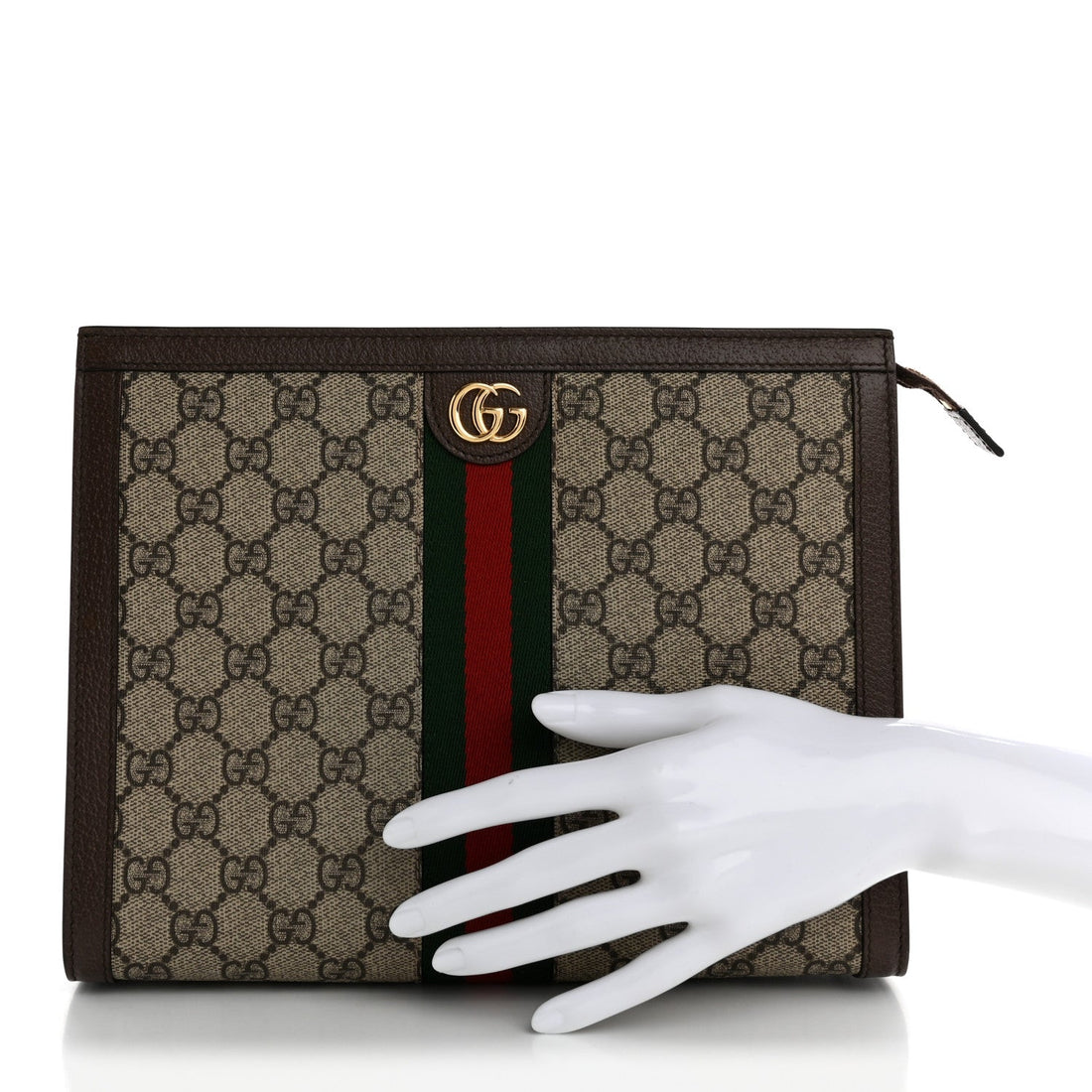 GG Supreme Monogram Web Ophidia Pouch Brown