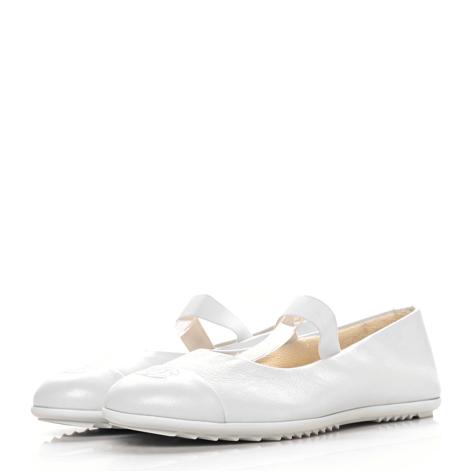 Lambskin Cap Toe CC Mary Jane Flats 39.5 White