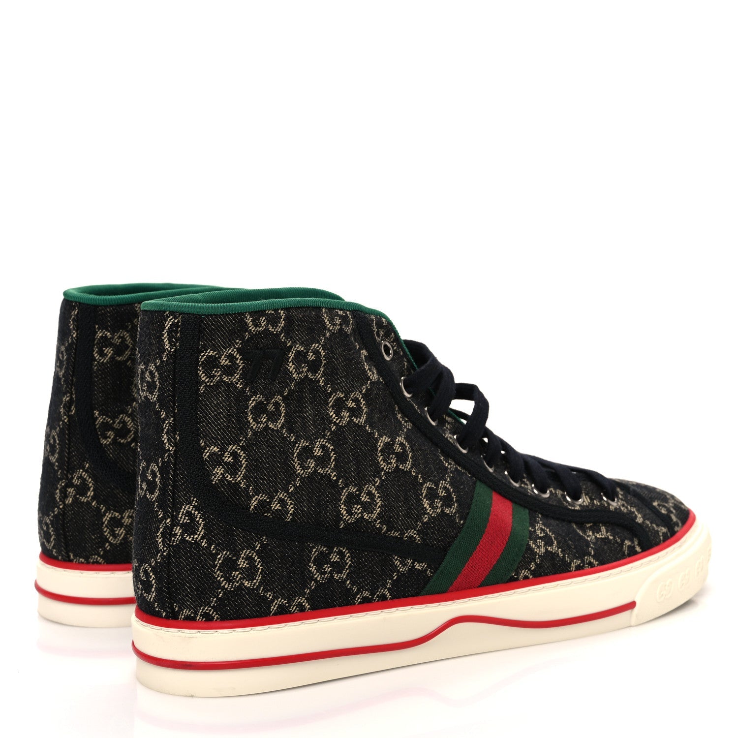 New Denim GG Monogram Web Mens 1977 Tennis High Top Sneakers 10 Black Ivory