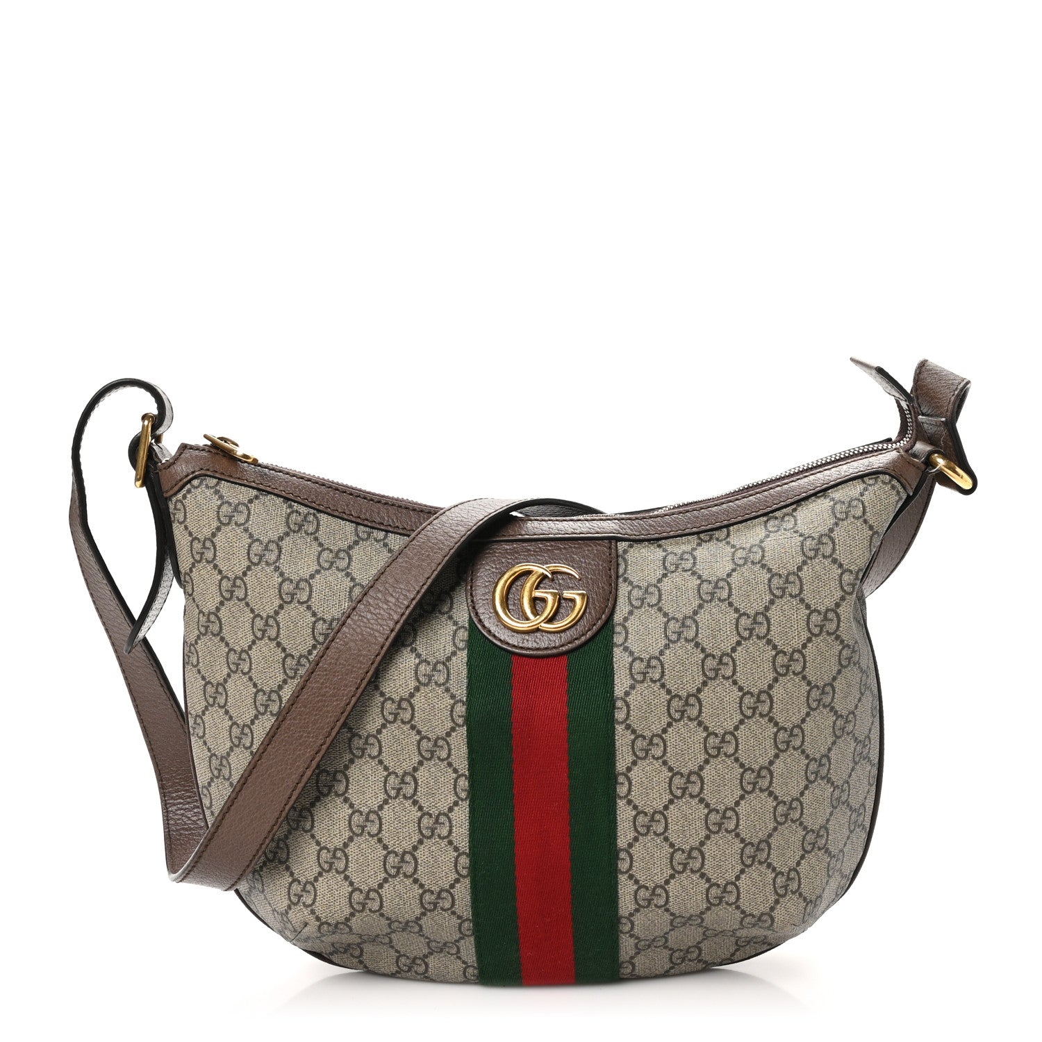 GG Supreme Monogram Web Small Ophidia Half Moon Hobo Brown