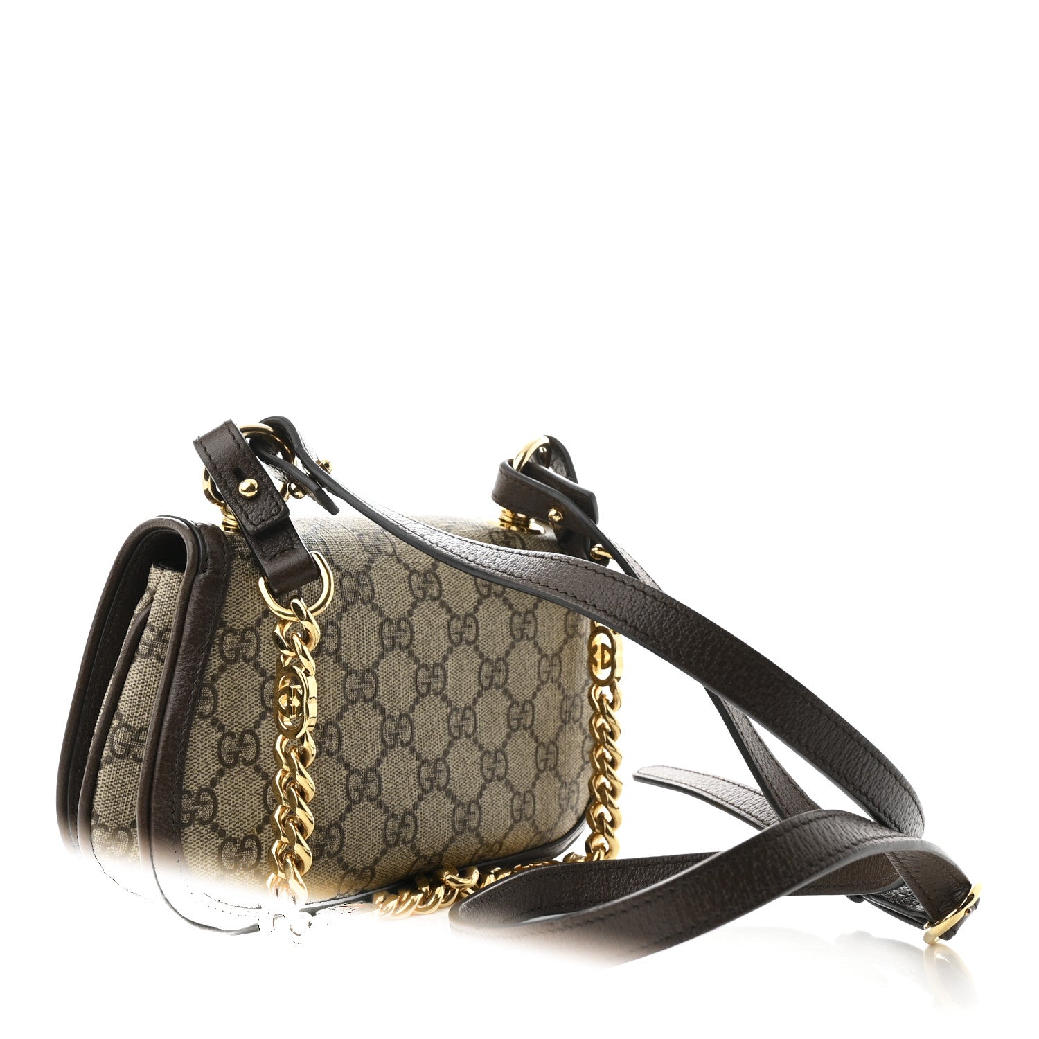 GG Supreme Monogram Textured Dollar Calfskin Mini Blondie Chain Shoulder Flap Bag Beige Ebony New Acero