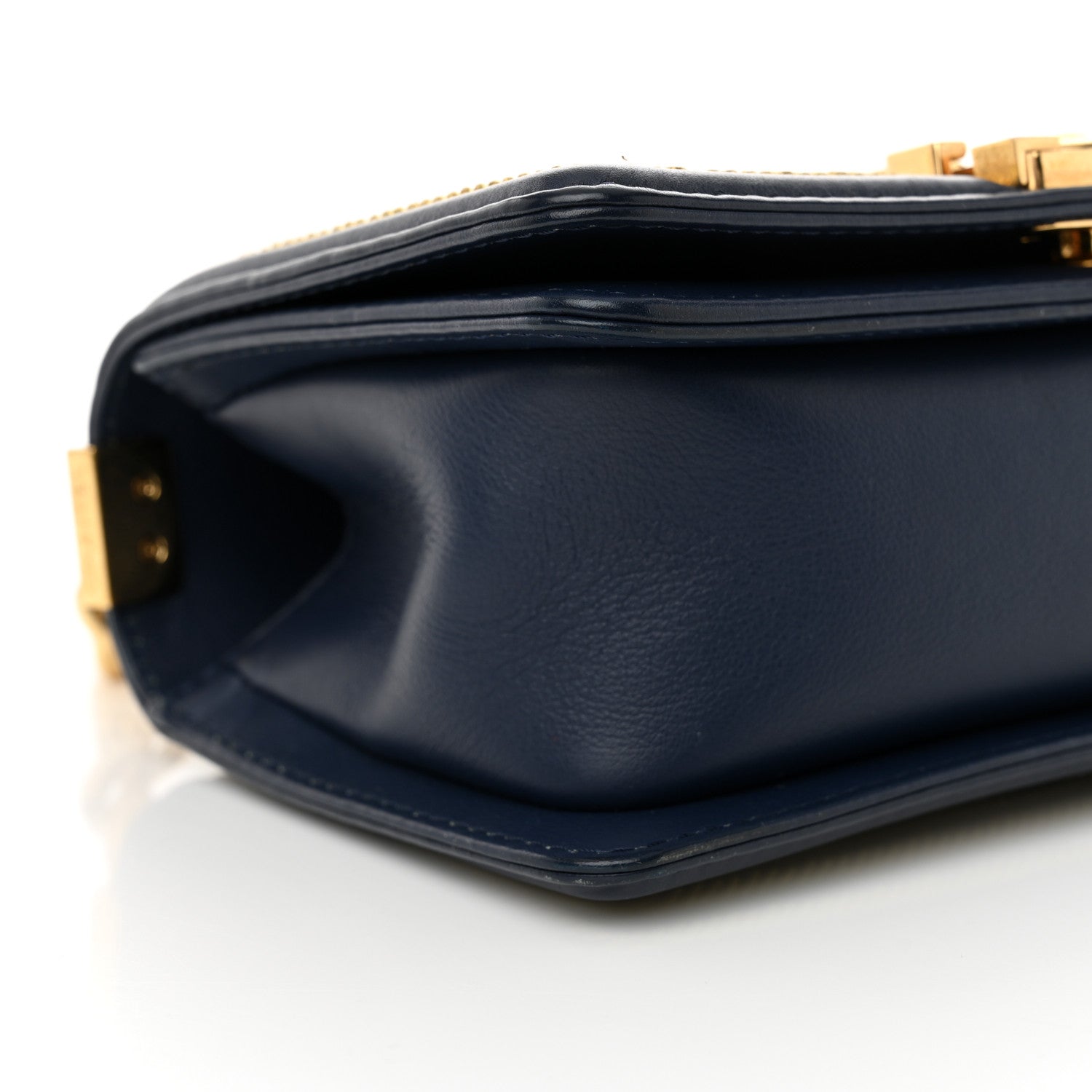 Calfskin Chevron Quilted Braided Small Boy Flap White Navy