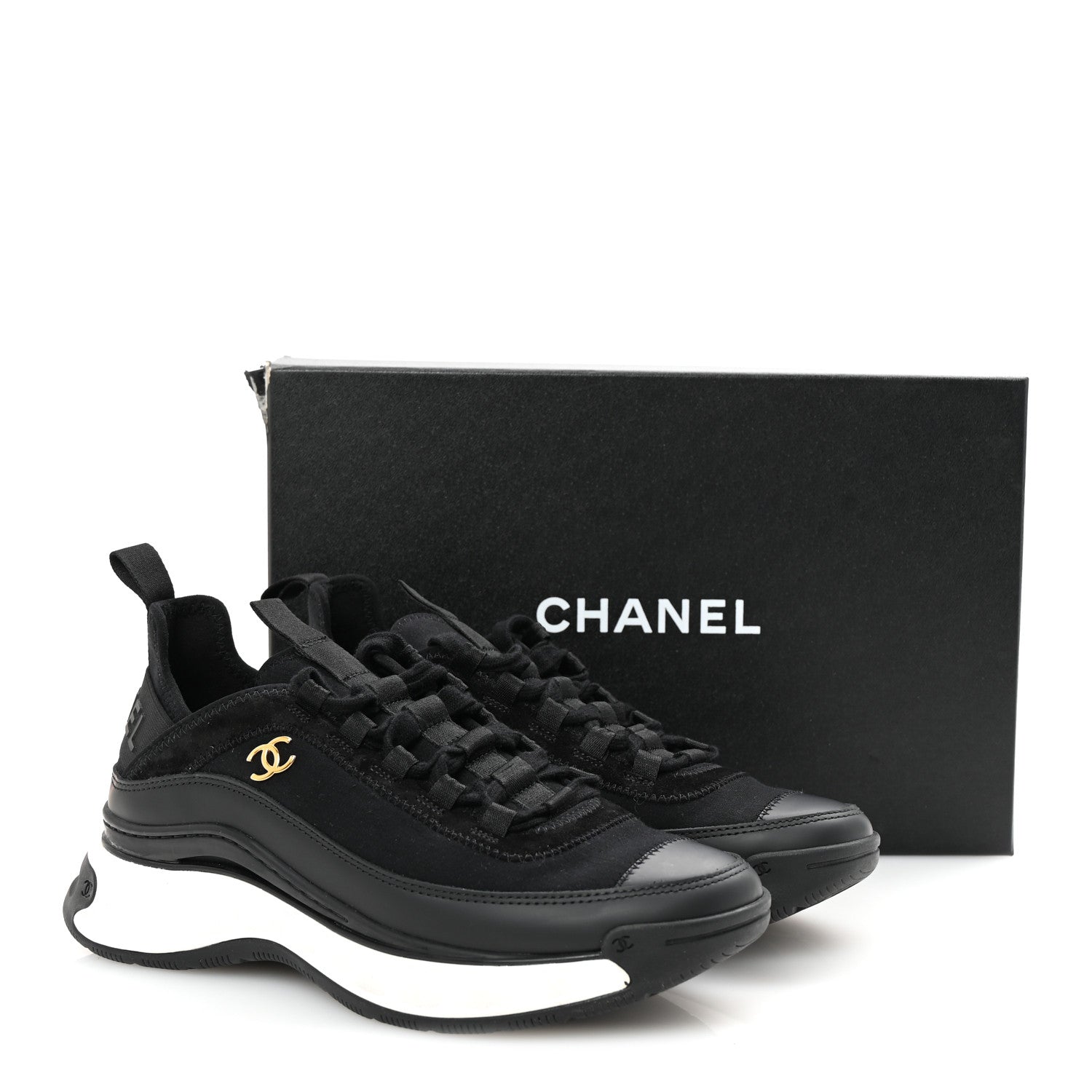 Velvet Calfskin Mixed Fibers CC Sneakers 38 Black