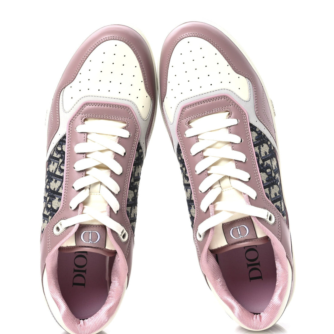 Smooth Calfskin Jacquard Oblique Mens B27 Low Top Sneakers 49 Pink White