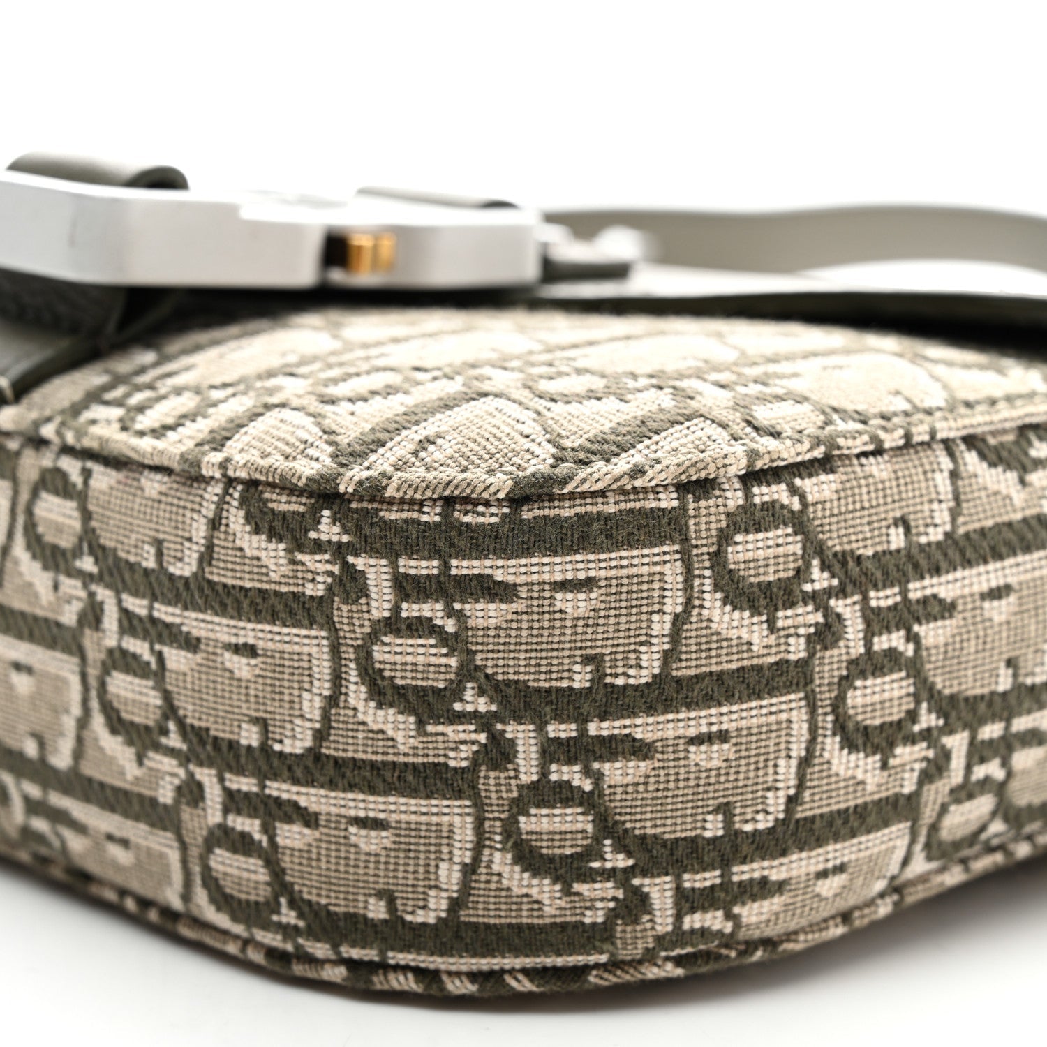 Oblique Jacquard Grained Calfskin Mini Saddle Messenger Bag With Flap Green