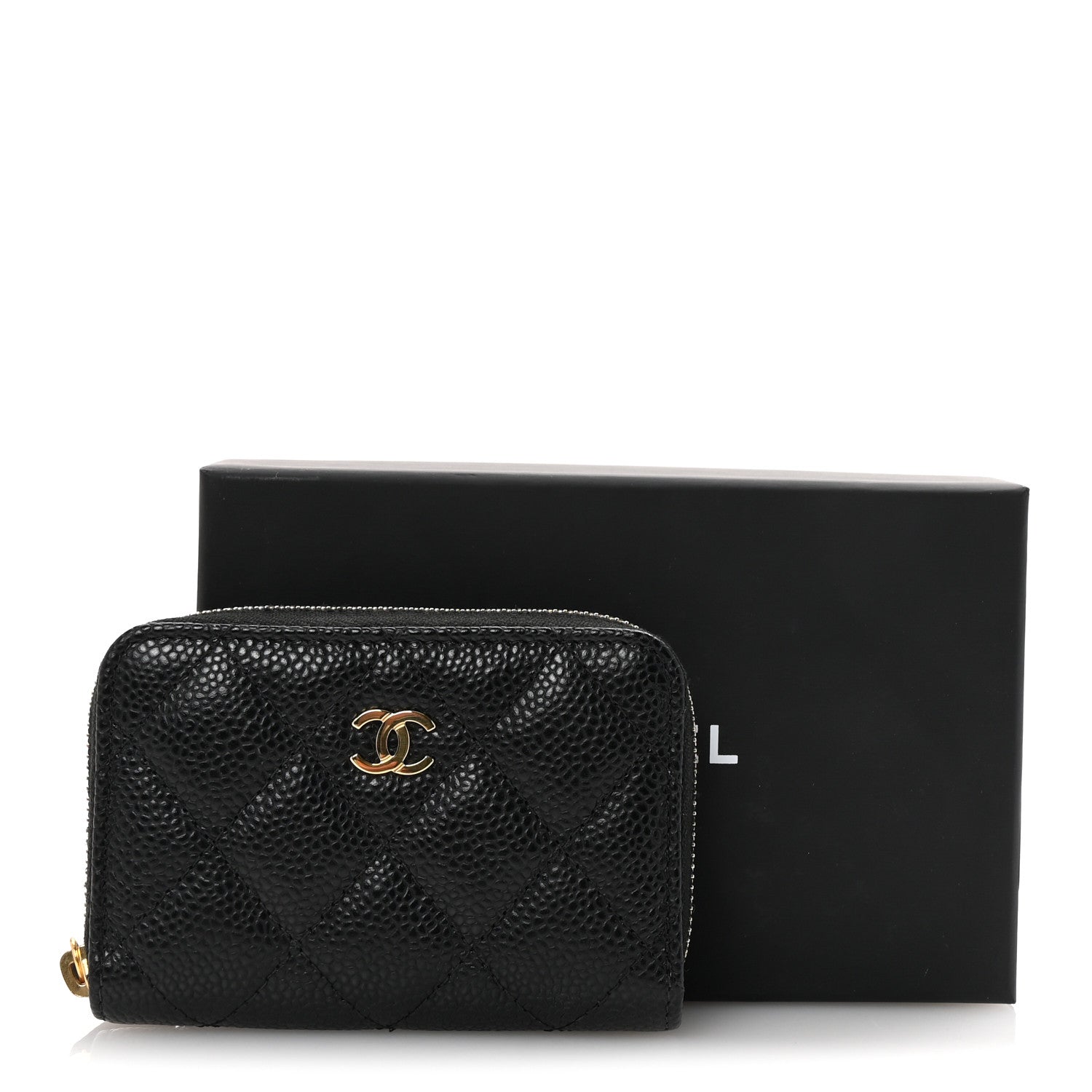 Caviar Quilted Zip Coin Purse Black