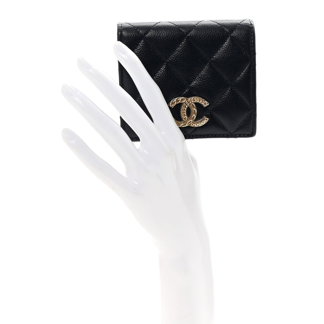 Caviar Quilted Multi Chain CC Compact Bifold Wallet Navy