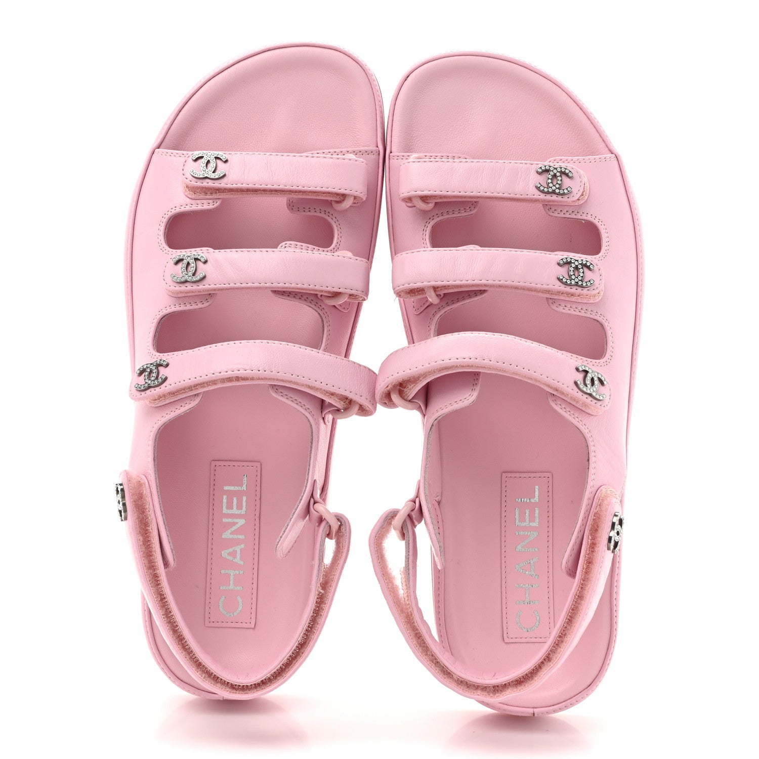 Lambskin Crystal CC Velcro Dad Sandals 38 Light Pink
