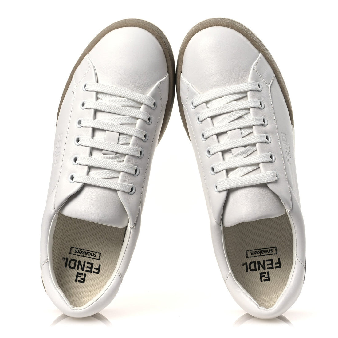 Calfskin Mens Fendi Match Low Top Sneakers 7 White Beige