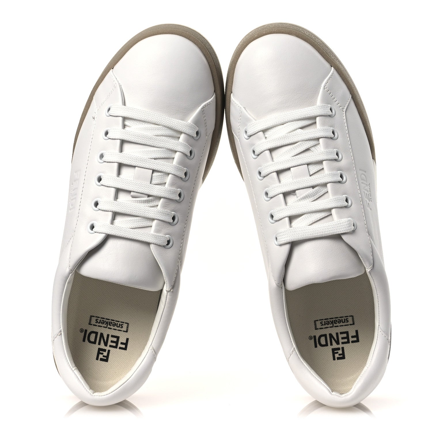 Calfskin Mens Fendi Match Low Top Sneakers 7 White Beige